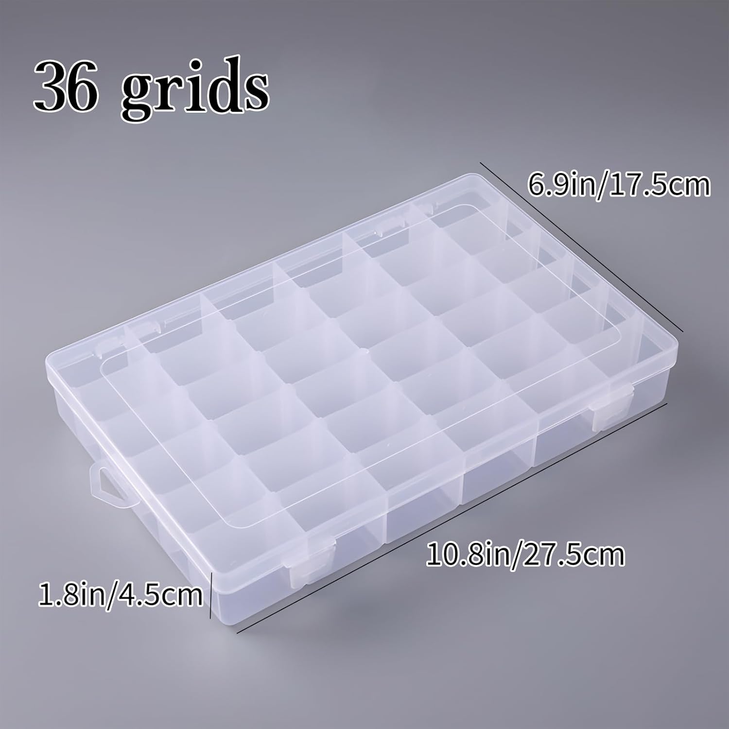 36 Grids Plastic Organizer Storage Container Box, Clear Removable Grid Box Organizer for Jewelry Tackle Crafts Earring Cosmetics