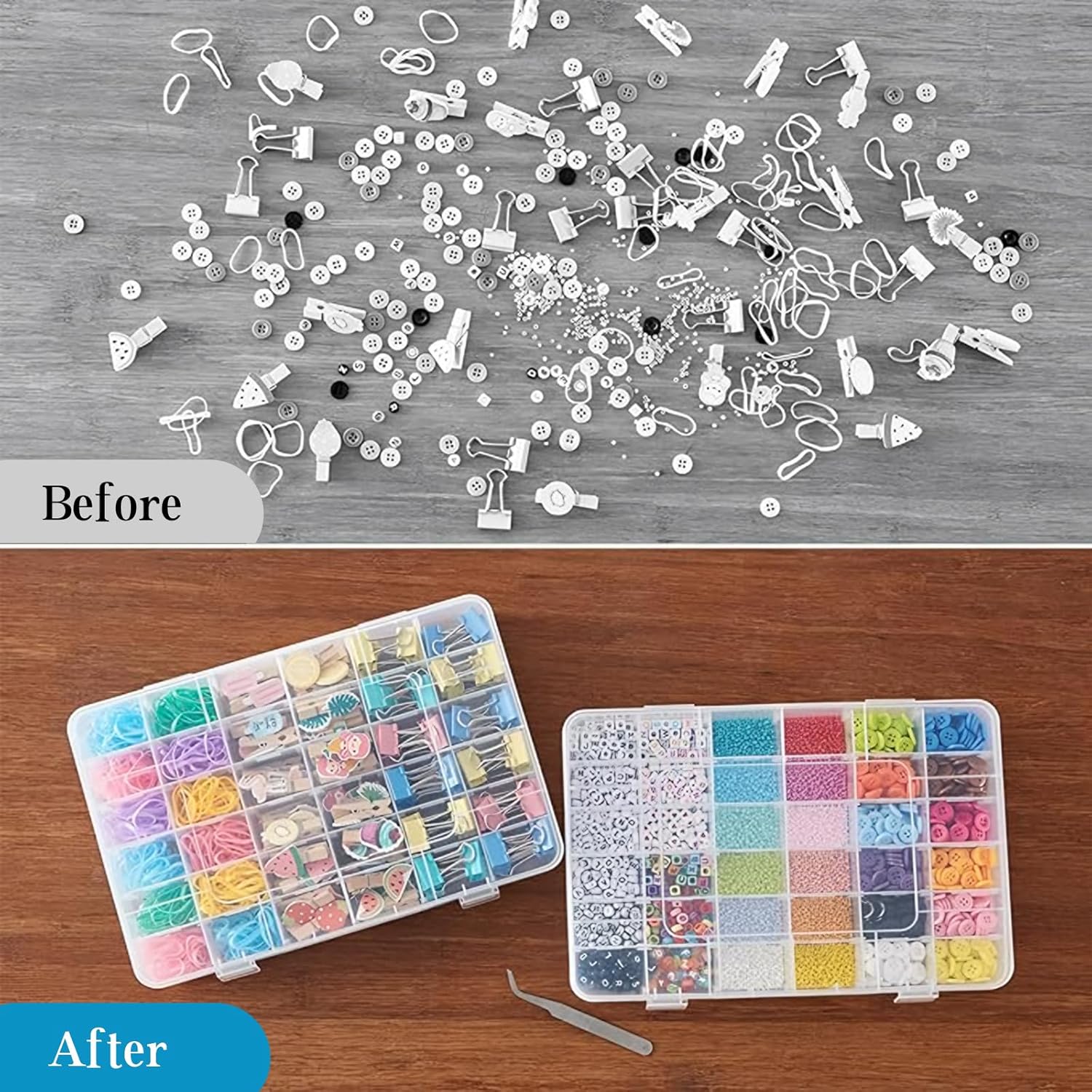 36 Grids Plastic Organizer Storage Container Box, Clear Removable Grid Box Organizer for Jewelry Tackle Crafts Earring Cosmetics
