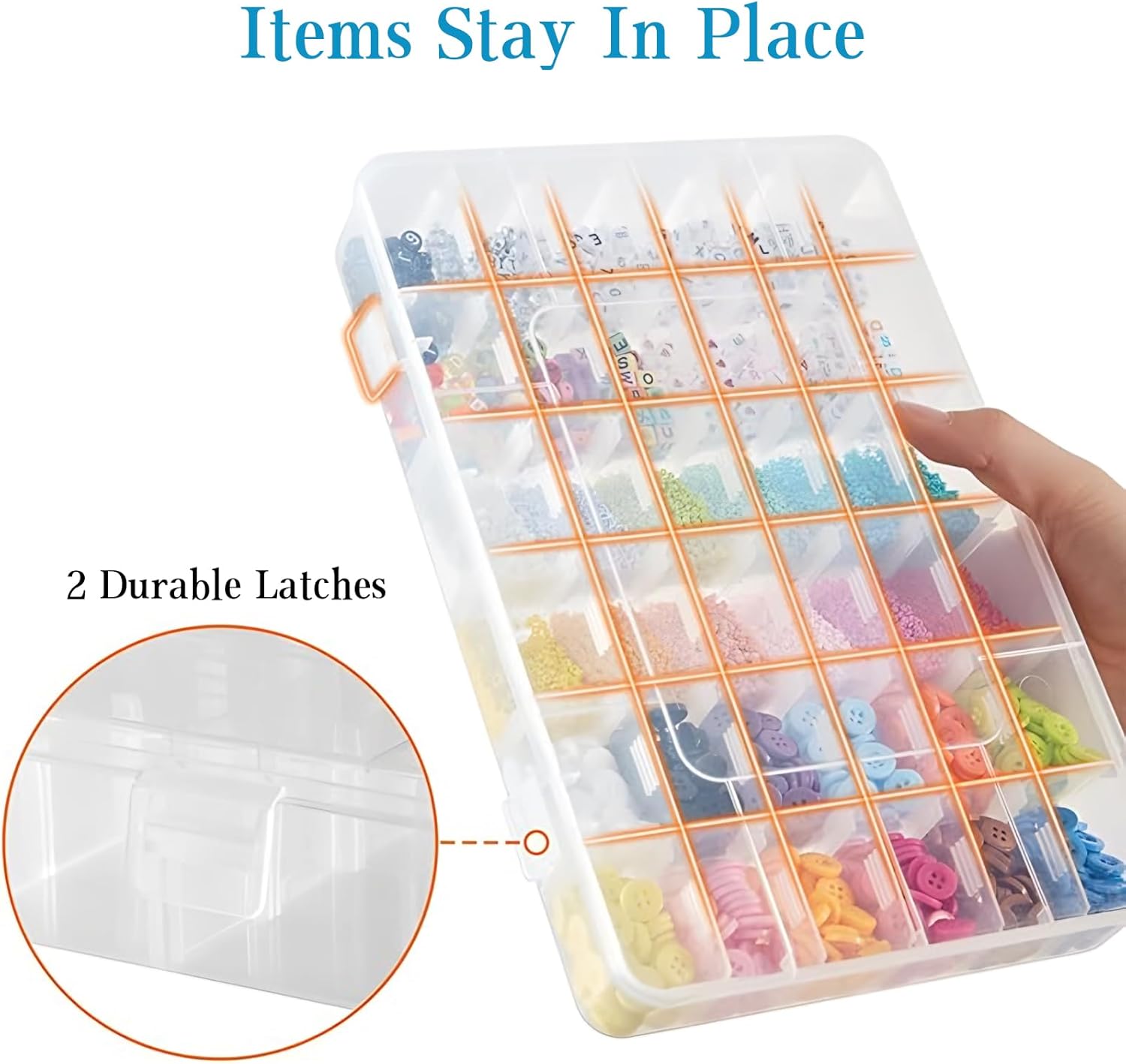 36 Grids Plastic Organizer Storage Container Box, Clear Removable Grid Box Organizer for Jewelry Tackle Crafts Earring Cosmetics