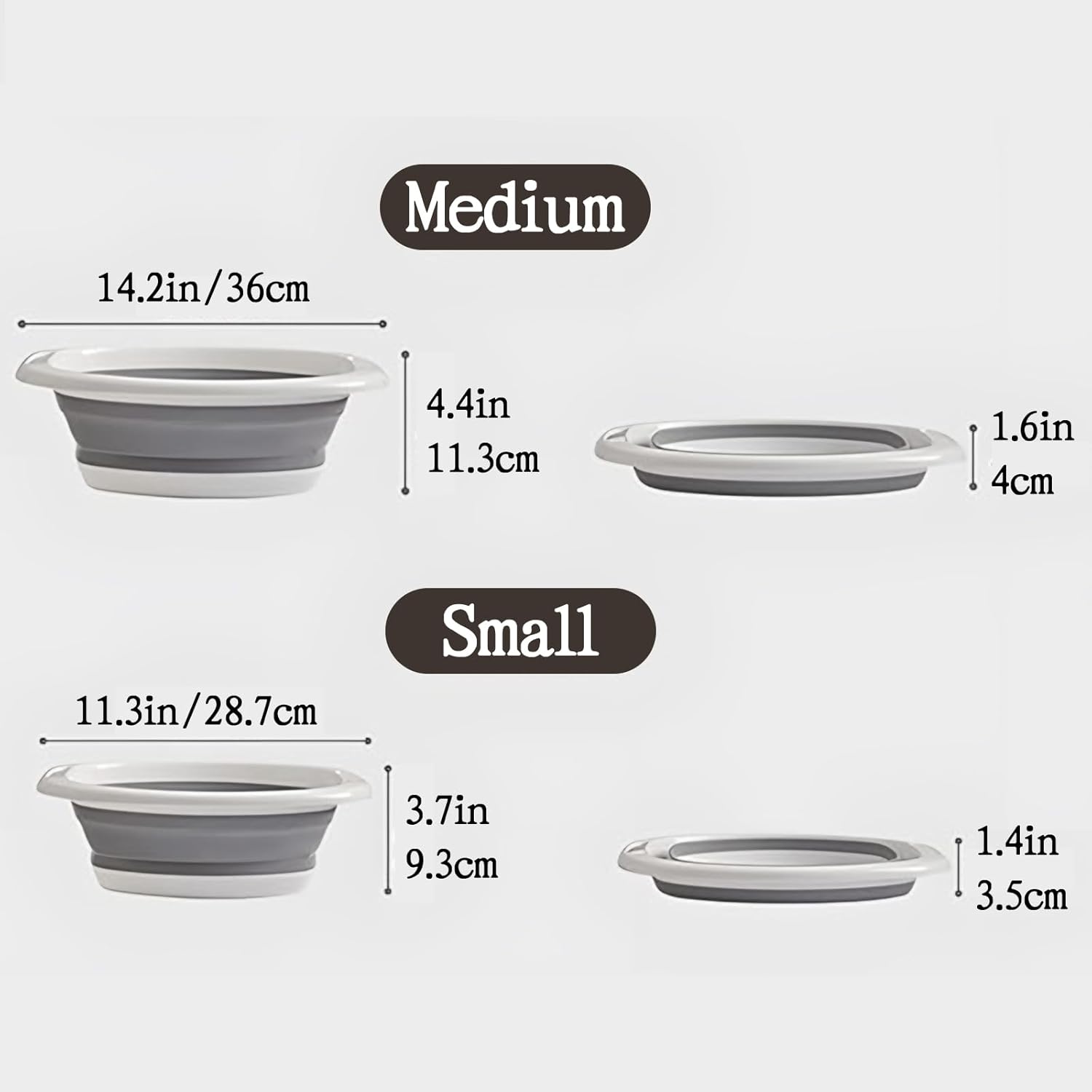 2 Pack Collapsible Wash Basin, Portable Wash Basin with Handles for Kitchen Sink Fruits Vegetables Home Camping Easy Storage Grey