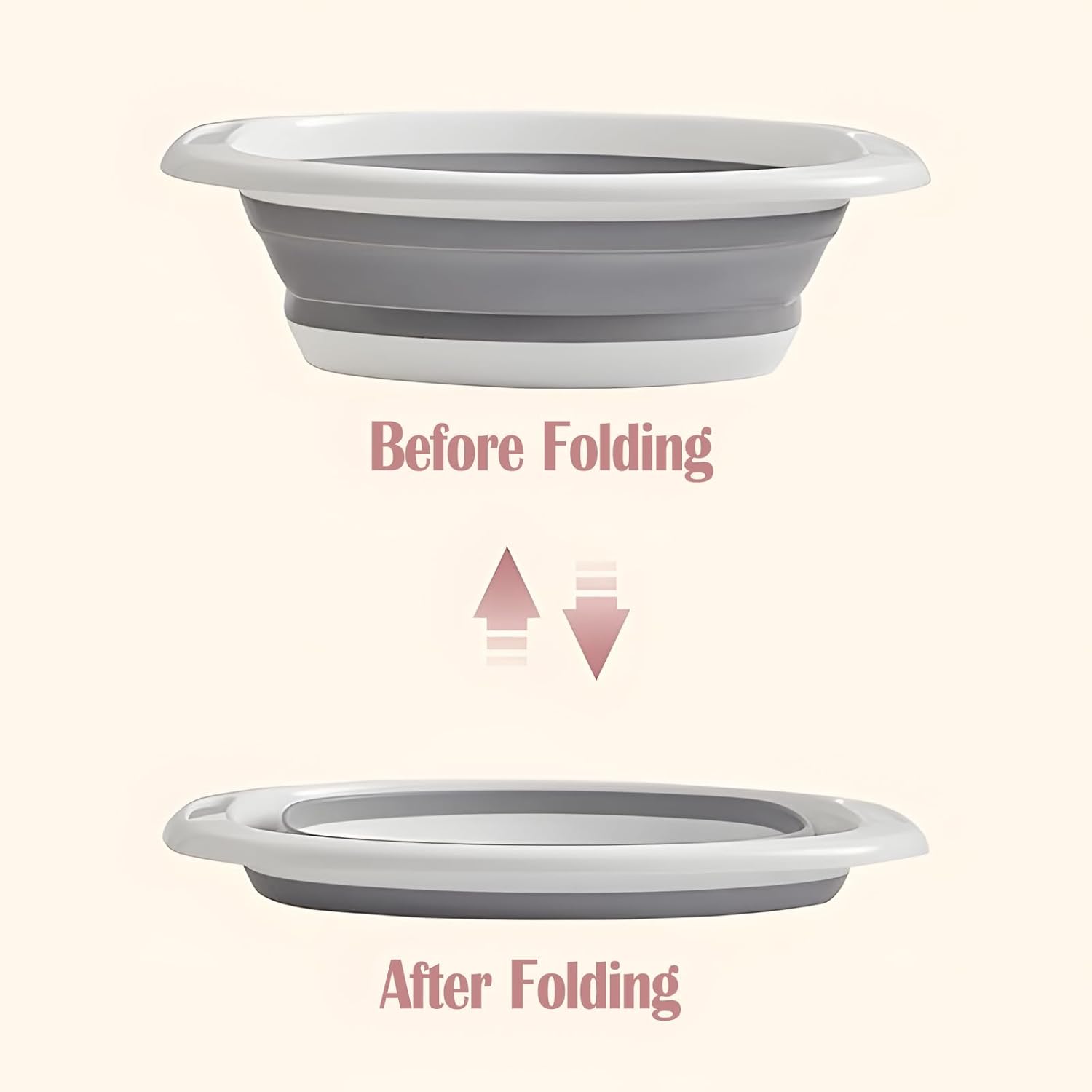 2 Pack Collapsible Wash Basin, Portable Wash Basin with Handles for Kitchen Sink Fruits Vegetables Home Camping Easy Storage Grey
