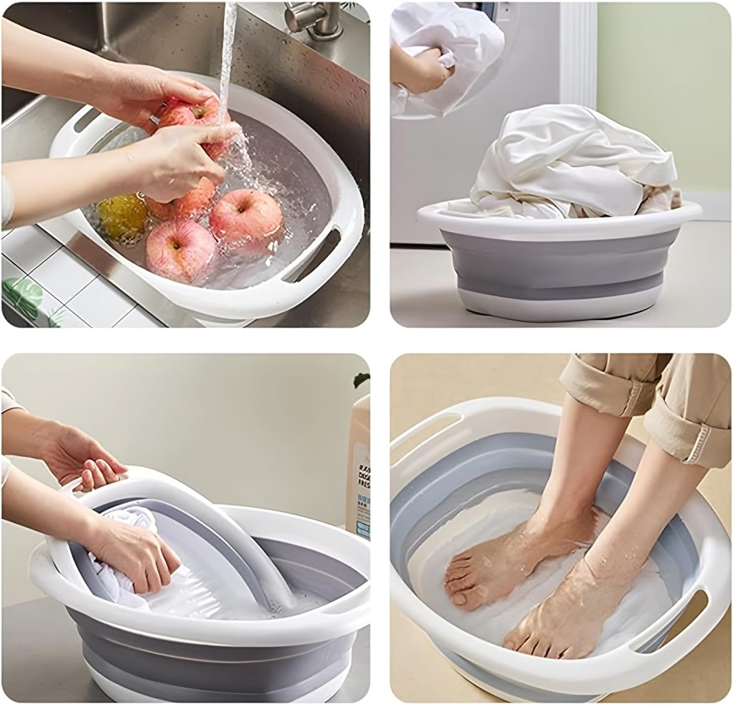 2 Pack Collapsible Wash Basin, Portable Wash Basin with Handles for Kitchen Sink Fruits Vegetables Home Camping Easy Storage Grey