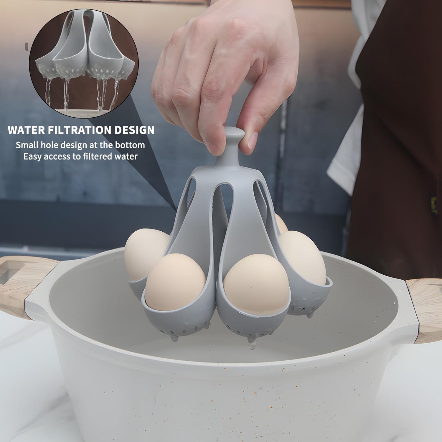 Silicone Egg Boiler Rack, Egg Poacher Egg Boiler Holder Holds 6 Eggs for Easy Cooking and Fridge Storage, Dishwasher Safe
