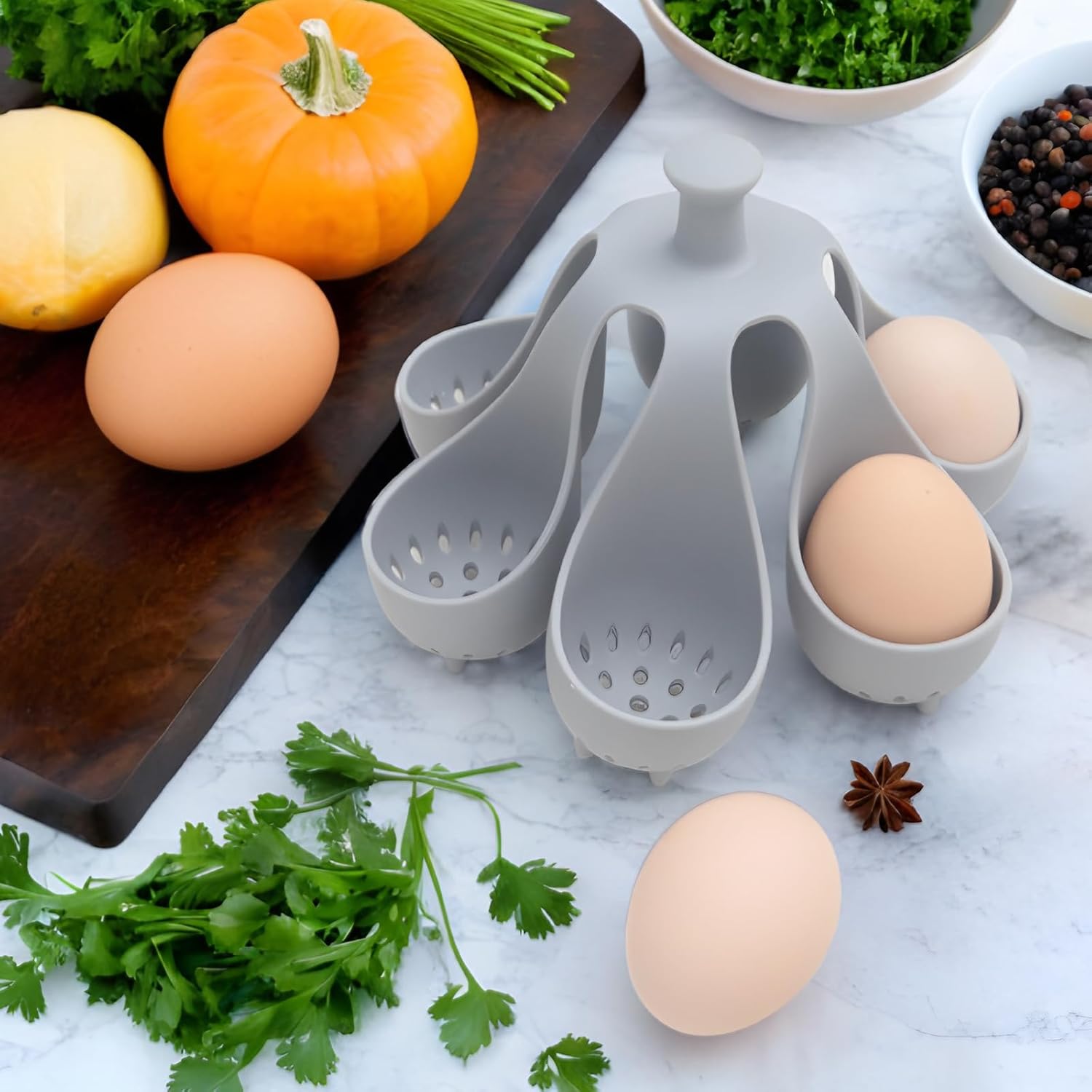 Silicone Egg Boiler Rack, Egg Poacher Egg Boiler Holder Holds 6 Eggs for Easy Cooking and Fridge Storage, Dishwasher Safe