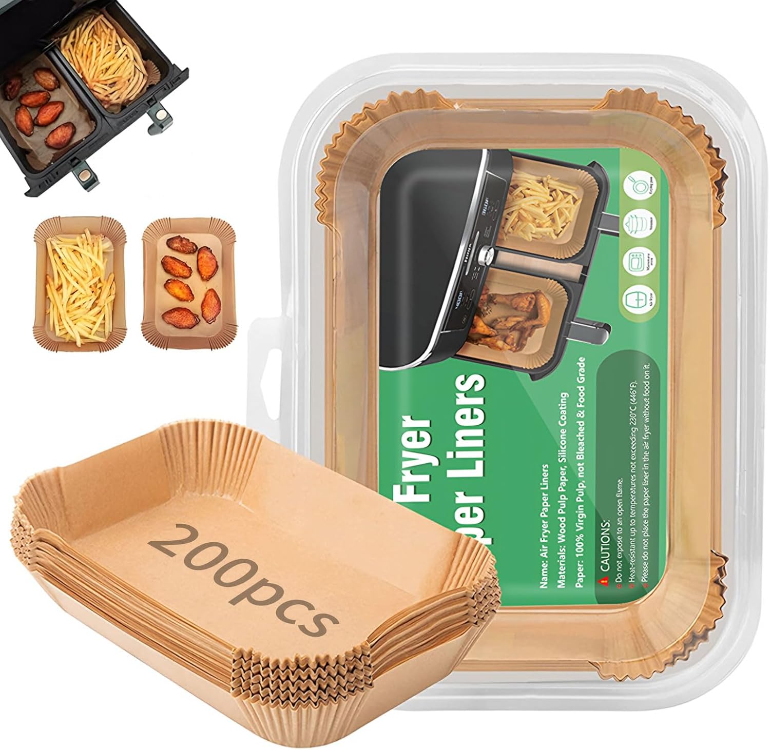 Air Fryer Liners, 200 Pcs Rectangular Parchment Paper Liner Non-Stick and Oil Proof for Easy Cleanup 8x5.5 inch Airfryer Parchment Liners Accessories for DZ201, DZ401, FG551