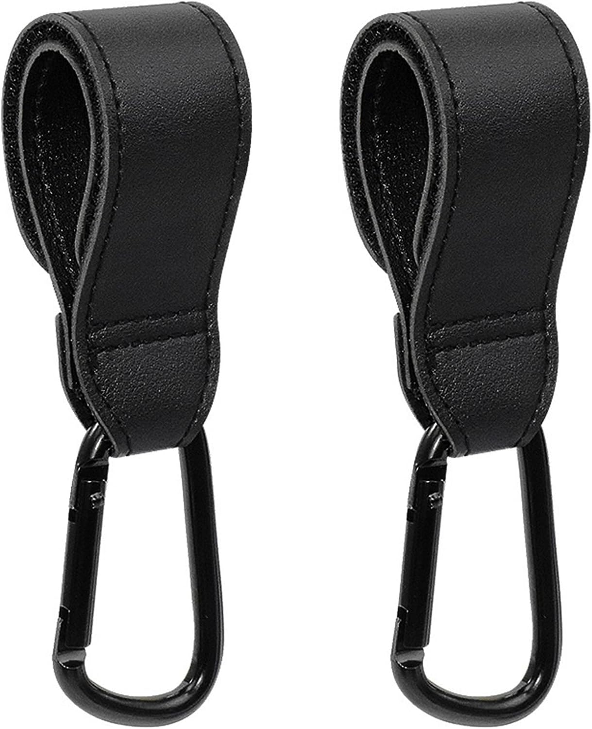 Baby Stroller Hooks, 2 PCS Leather Heavy Duty Mommy Hook with Adjustable Strap for Hanging Diaper Bag, Stroller Organizer, Groceries on Buggy Pushchair Black