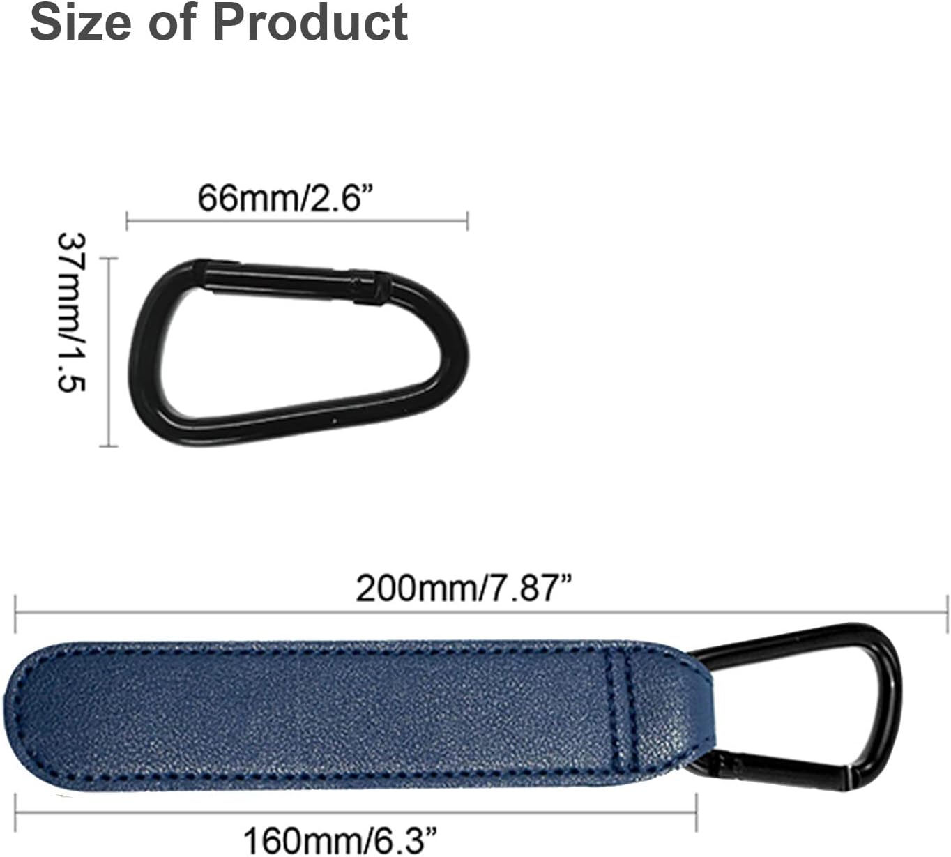 Baby Stroller Hooks, 2 PCS Leather Heavy Duty Mommy Hook with Adjustable Strap for Hanging Diaper Bag, Stroller Organizer, Groceries on Buggy Pushchair Black