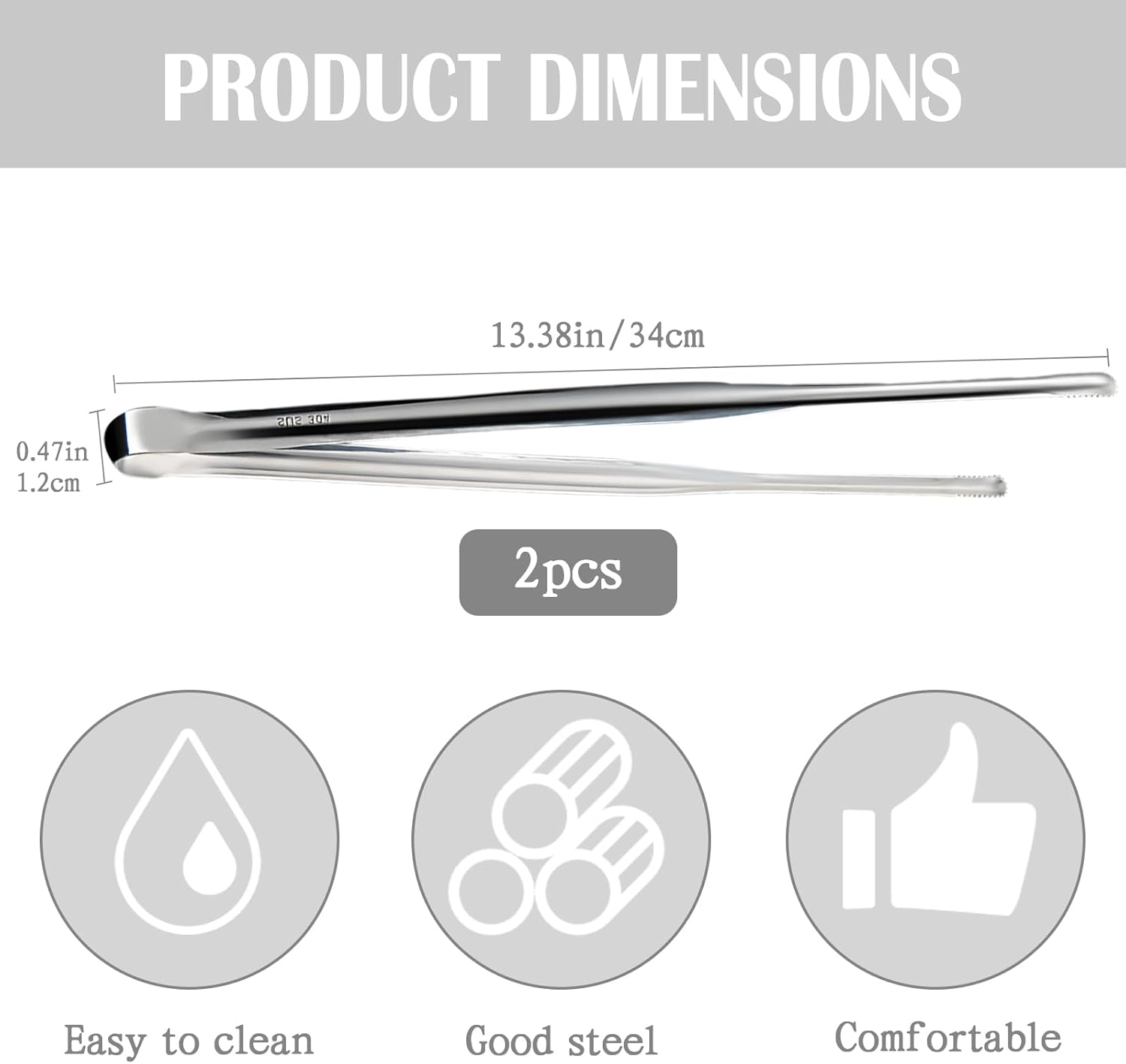 2 Pcs BBQ Kitchen Tongs, Stainless Steel Heat Resistant Tweezer Tongs Utensils for Kitchen Cooking, Grilling