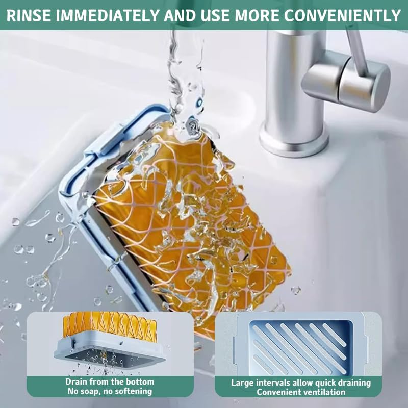 2 Pack Soap Holder Bar Soap Dish with Drain, Non-Slip Soap Box with Fixed Soap Net for Bathroom Gym Pink, Blue