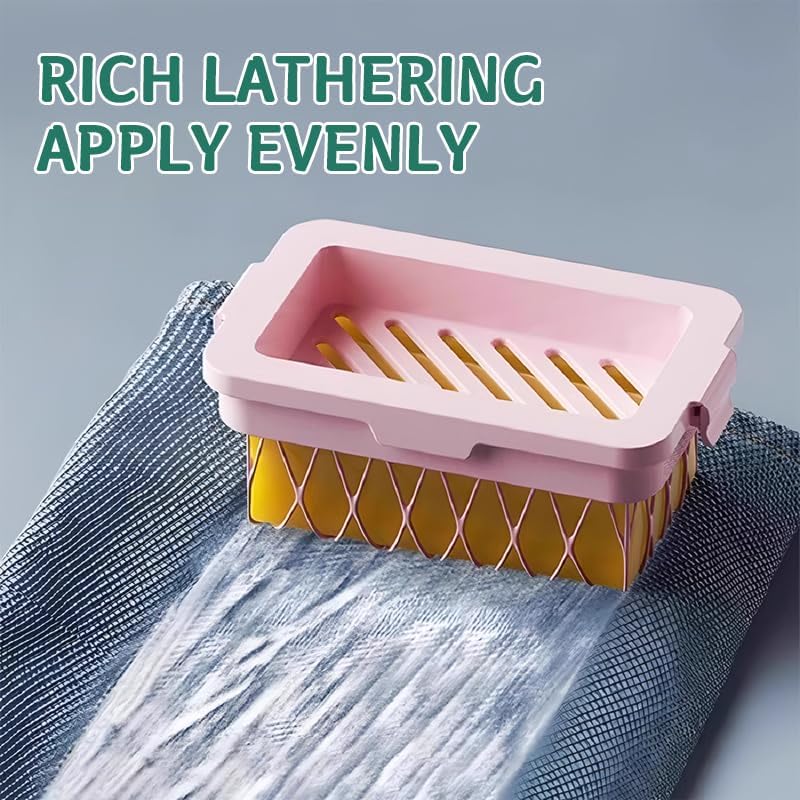 2 Pack Soap Holder Bar Soap Dish with Drain, Non-Slip Soap Box with Fixed Soap Net for Bathroom Gym Pink, Blue
