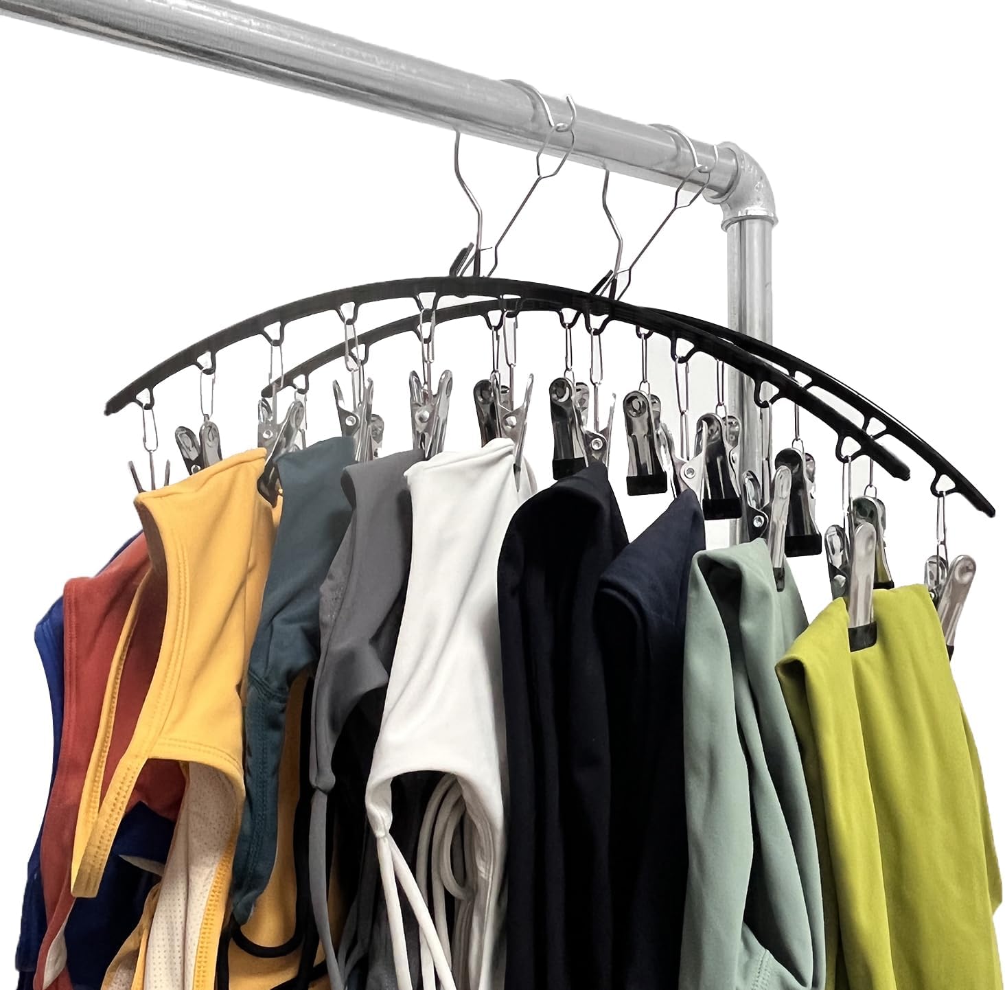 Legging Organizer for Closet, 2 Pack Metal Yoga Pants Hangers 10 Clips Holds 20 Leggings, Space Saving Hanging Closet Organizer Rubber Coated for Organizers and Storage Black