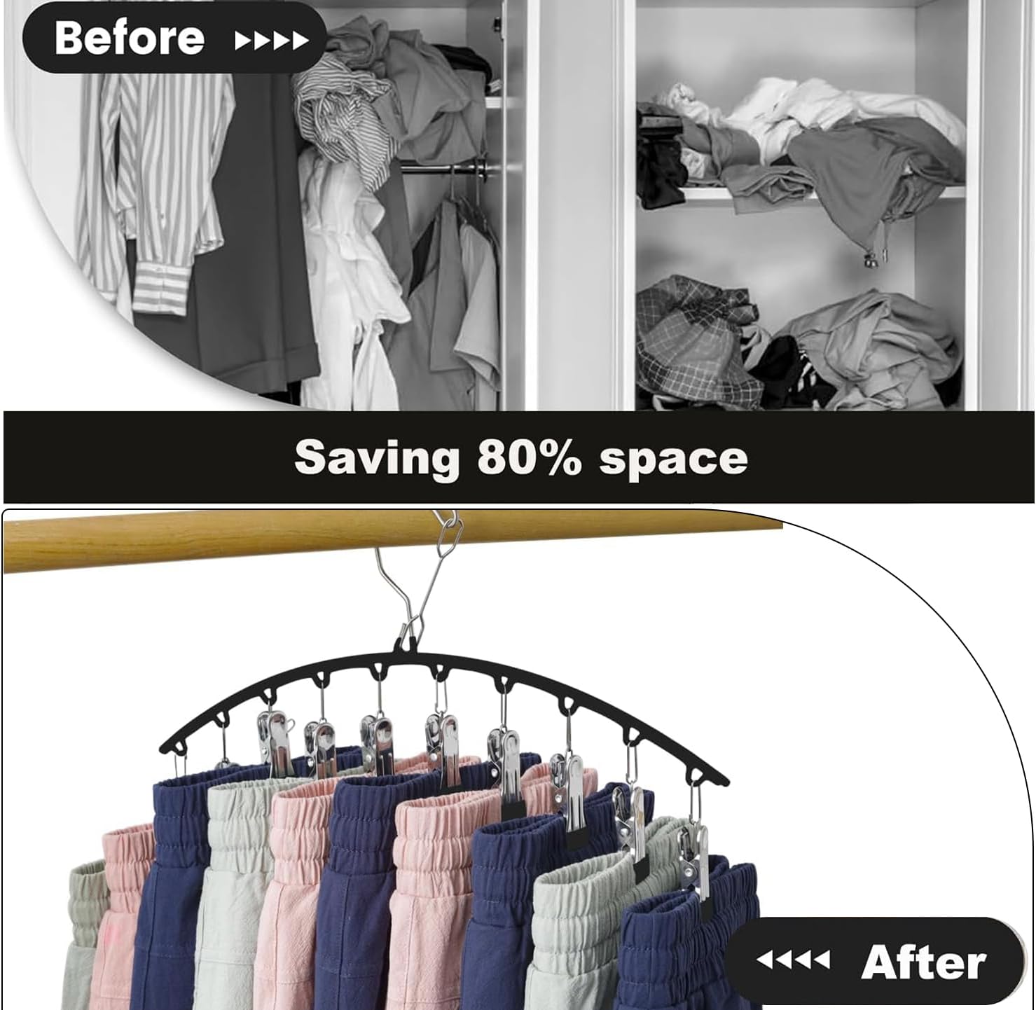 Legging Organizer for Closet, 2 Pack Metal Yoga Pants Hangers 10 Clips Holds 20 Leggings, Space Saving Hanging Closet Organizer Rubber Coated for Organizers and Storage Black