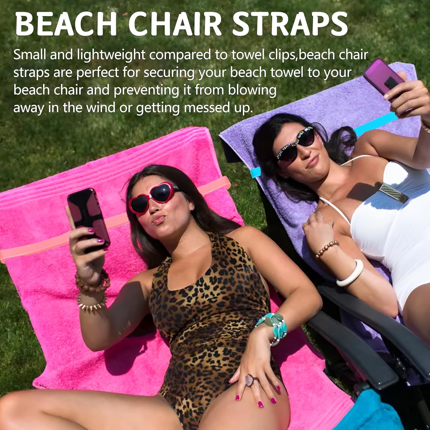 Towel Bands 4 Pack , Stretch Silicone Beach Towel Clips for Beach Pool & Cruise Chairs, Summer Beach Trip Essentials