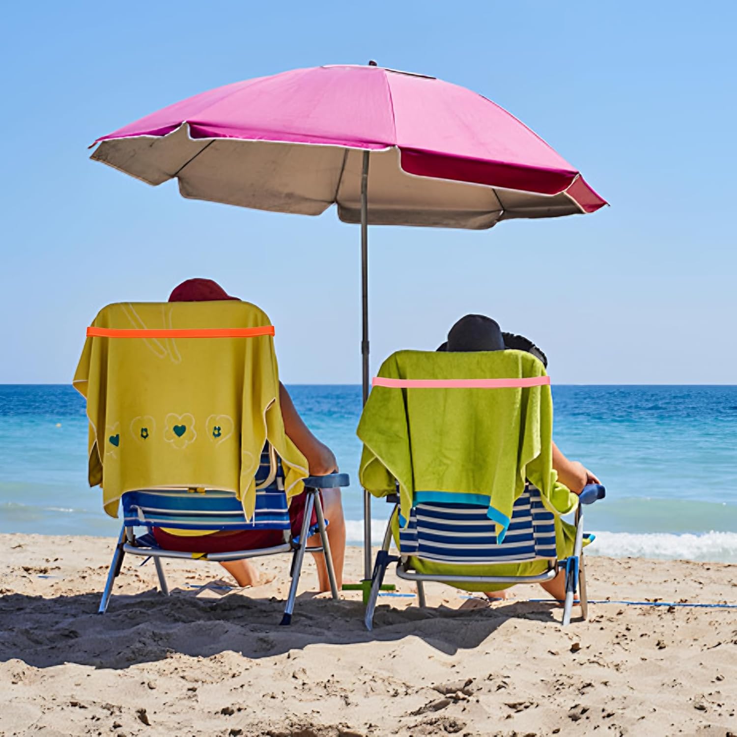 Towel Bands 4 Pack , Stretch Silicone Beach Towel Clips for Beach Pool & Cruise Chairs, Summer Beach Trip Essentials