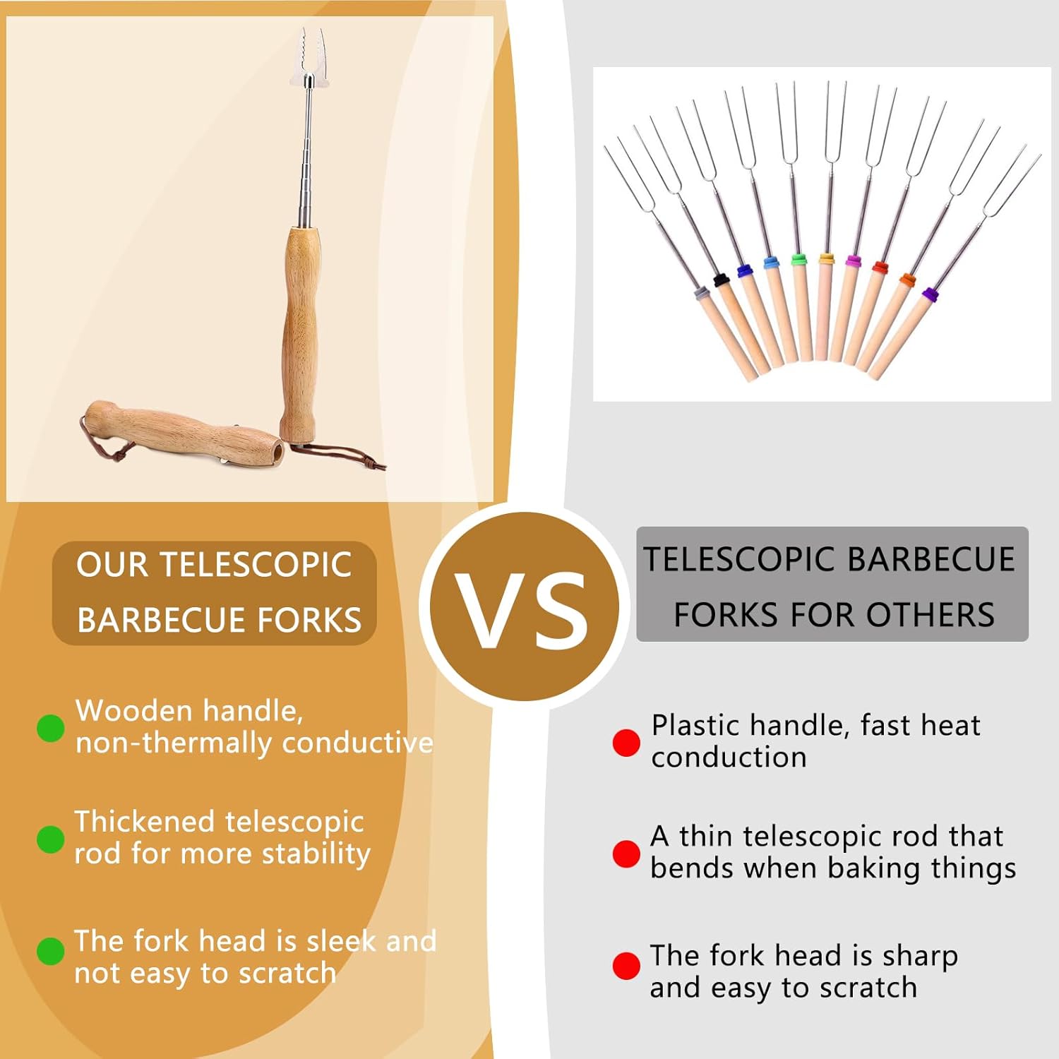 6 Pcs Marshmallow Roasting Sticks, 32 Inch Long Stainless Steel SmoresSticks Extendable Marshmallow Sticks Barbecue Forks for Fire Pit Campfire BBQ