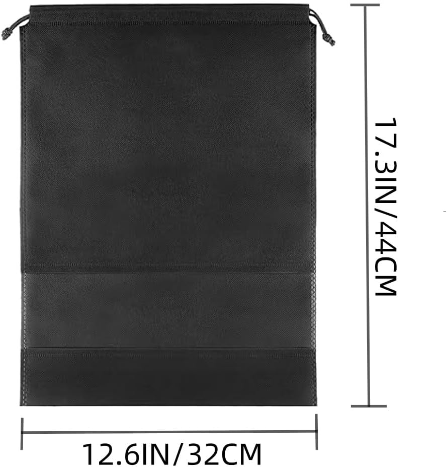 10-Pack Black Non-Woven Shoe Bags, 12.6"x17.3" Breathable Reusable Dustproof Storage Organizers for Travel, Closet, Boots & Seasonal Shoe Protection 10
