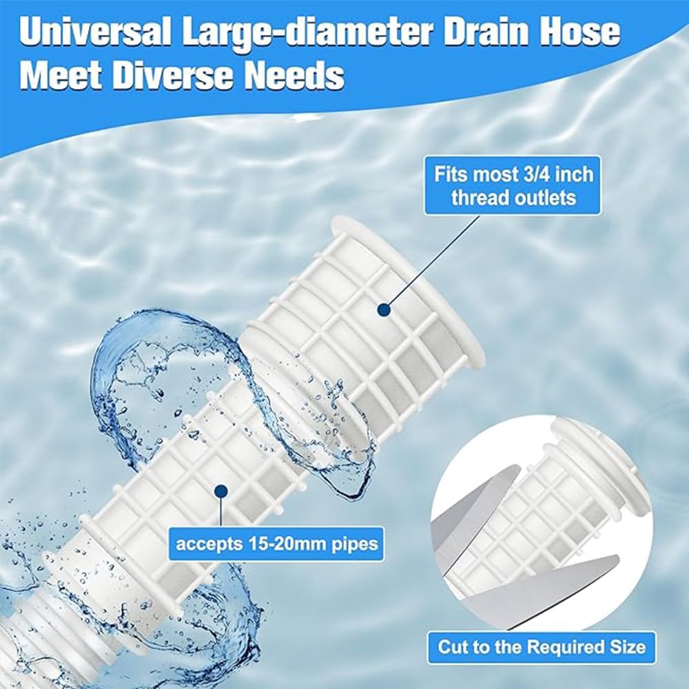 Dehumidifier Drain Hose,Patent Pending Dehumidifier Drain Hose,Flexible Universal Drain Hose with Cuttable Rubber Adapter and Connect Clamp,Fit for Air Conditioners,Dehumidifiers White,6.5 Feet