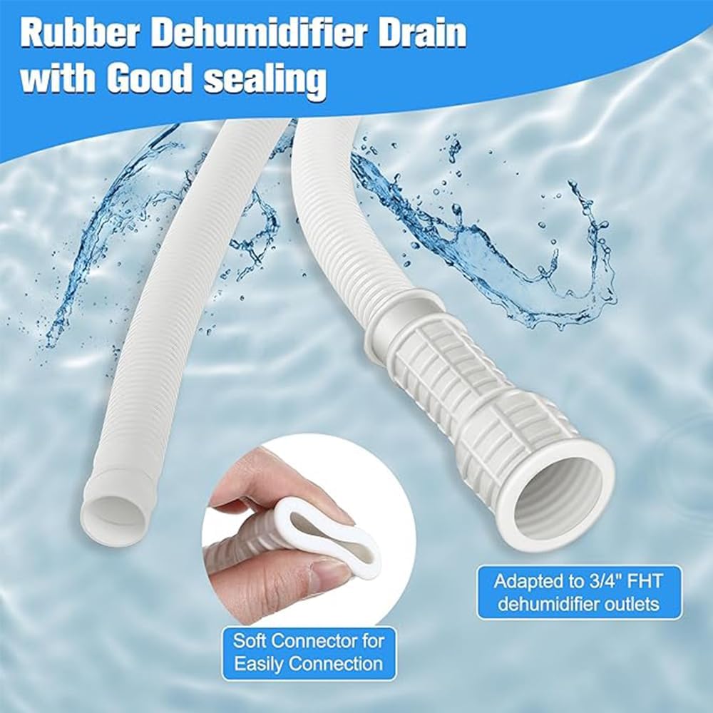 Dehumidifier Drain Hose,Patent Pending Dehumidifier Drain Hose,Flexible Universal Drain Hose with Cuttable Rubber Adapter and Connect Clamp,Fit for Air Conditioners,Dehumidifiers White,6.5 Feet