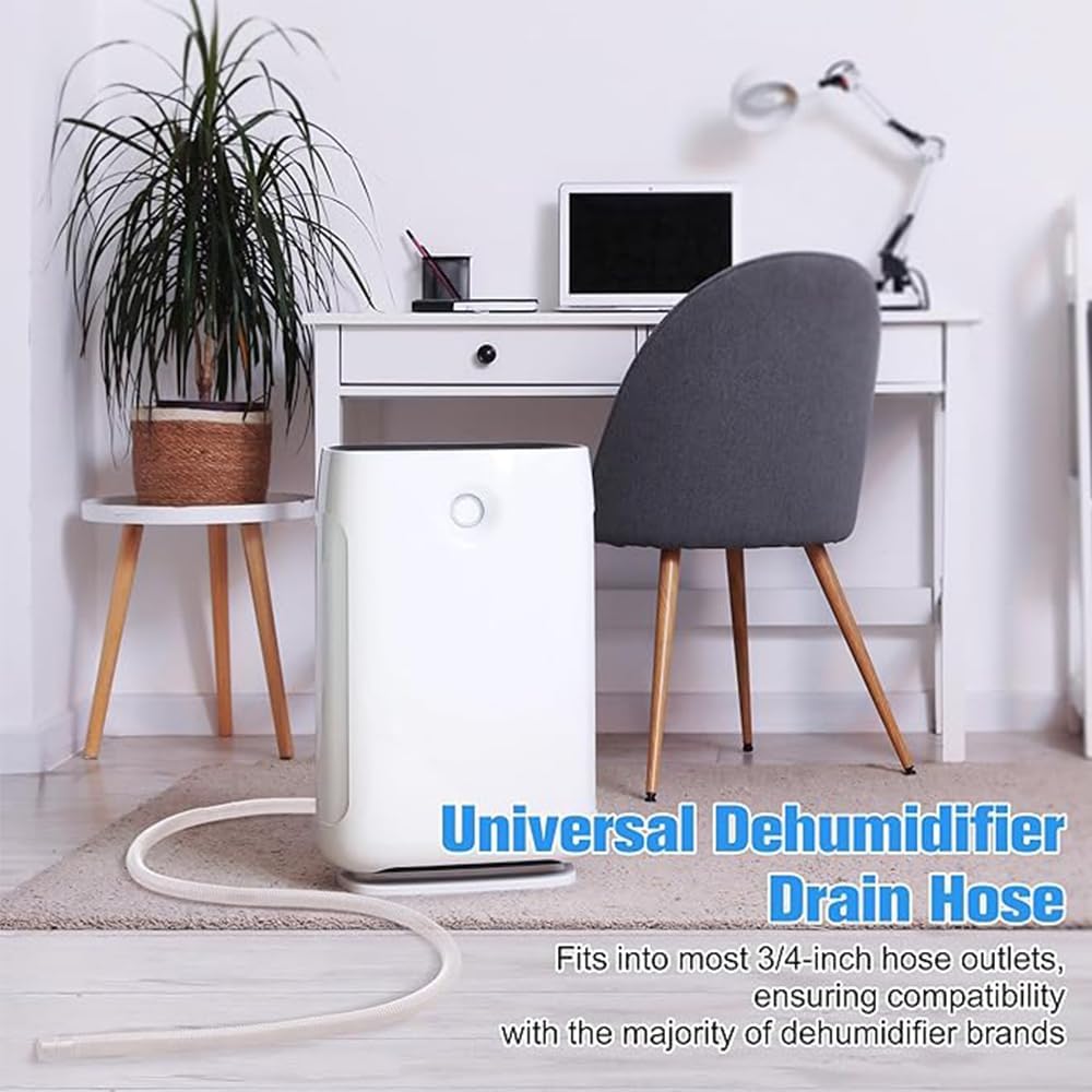 Dehumidifier Drain Hose,Patent Pending Dehumidifier Drain Hose,Flexible Universal Drain Hose with Cuttable Rubber Adapter and Connect Clamp,Fit for Air Conditioners,Dehumidifiers White,6.5 Feet