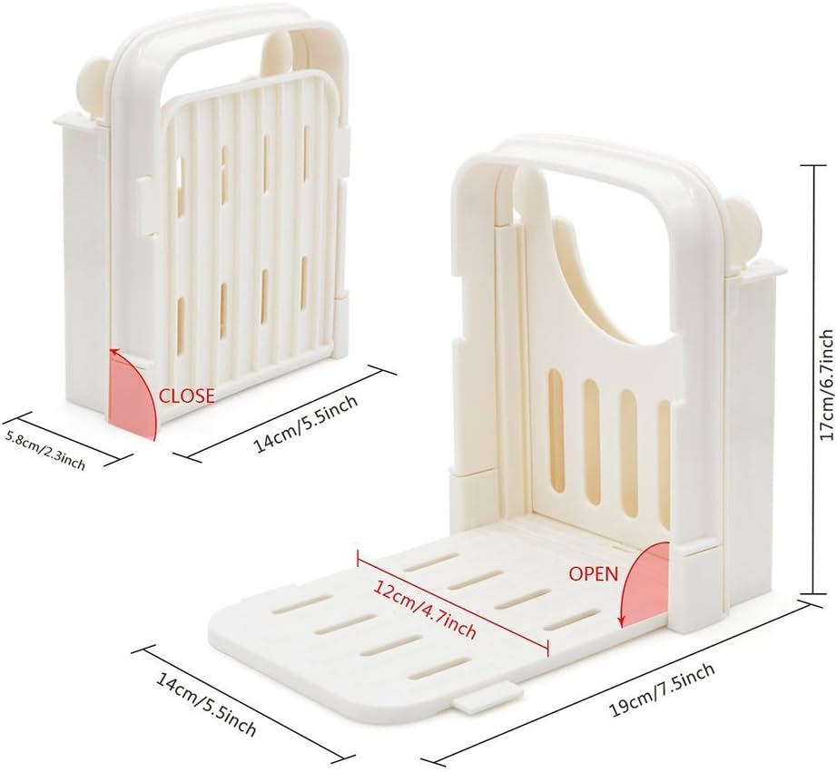 Foldable & Adjustable Bread Slicer Guide for Homemade Toast Cutter Sandwich Maker Loaf Cutter Machine With Cutting Guide White
