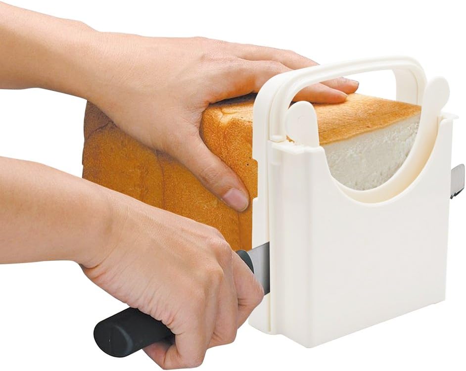 Foldable & Adjustable Bread Slicer Guide for Homemade Toast Cutter Sandwich Maker Loaf Cutter Machine With Cutting Guide White