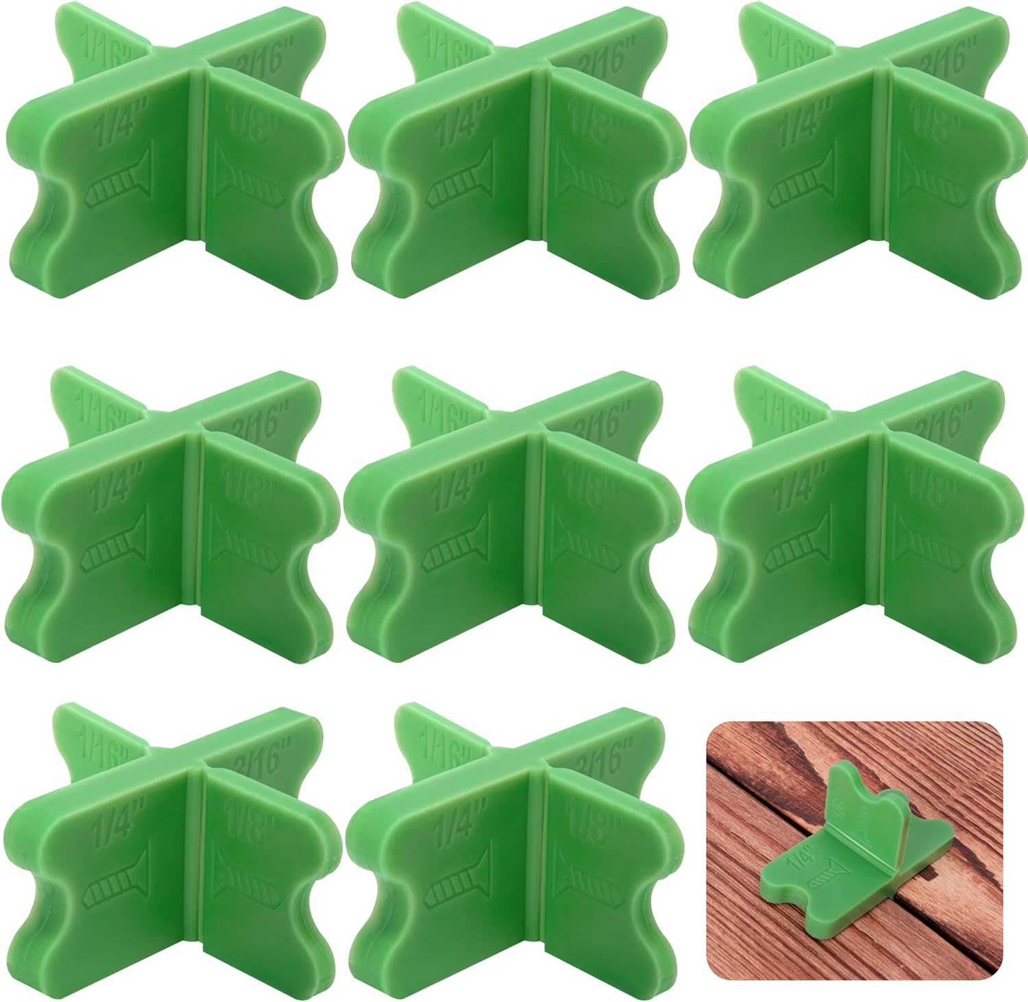 8 Pcs ABS Deck Spacer Tool,4 Thicknesses Deck Board Spacers 1/16", 1/8", 3/16", 1/4" ,Deck Spacers Assorted for Pressure Treated Composite Decking