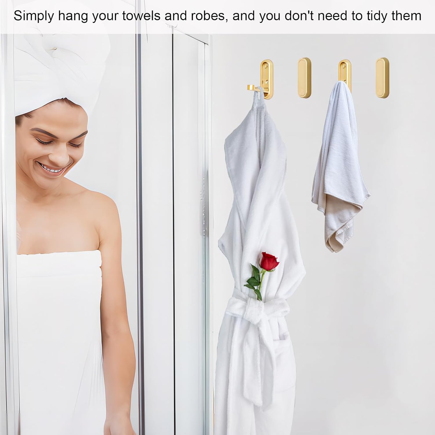 Foldable Towel Hooks for Bathroom 4 Pack,Wall Hooks for Hanging Heavy Duty Coat Robe Purse Foldable Hooks Storage Solution for Bathroom,Closet,Entryway,Pool and Kitchen 4, Brushed Gold