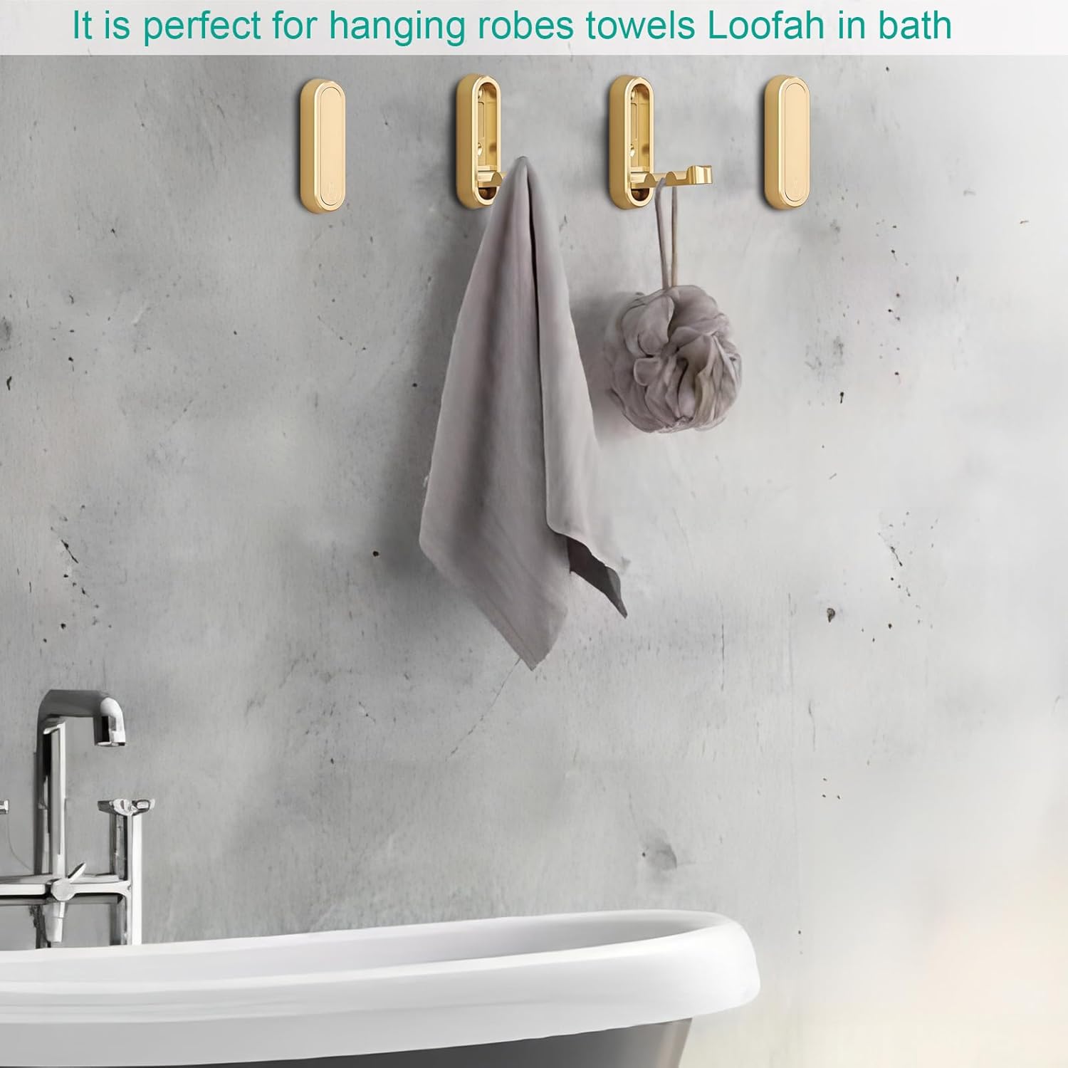 Foldable Towel Hooks for Bathroom 4 Pack,Wall Hooks for Hanging Heavy Duty Coat Robe Purse Foldable Hooks Storage Solution for Bathroom,Closet,Entryway,Pool and Kitchen 4, Brushed Gold