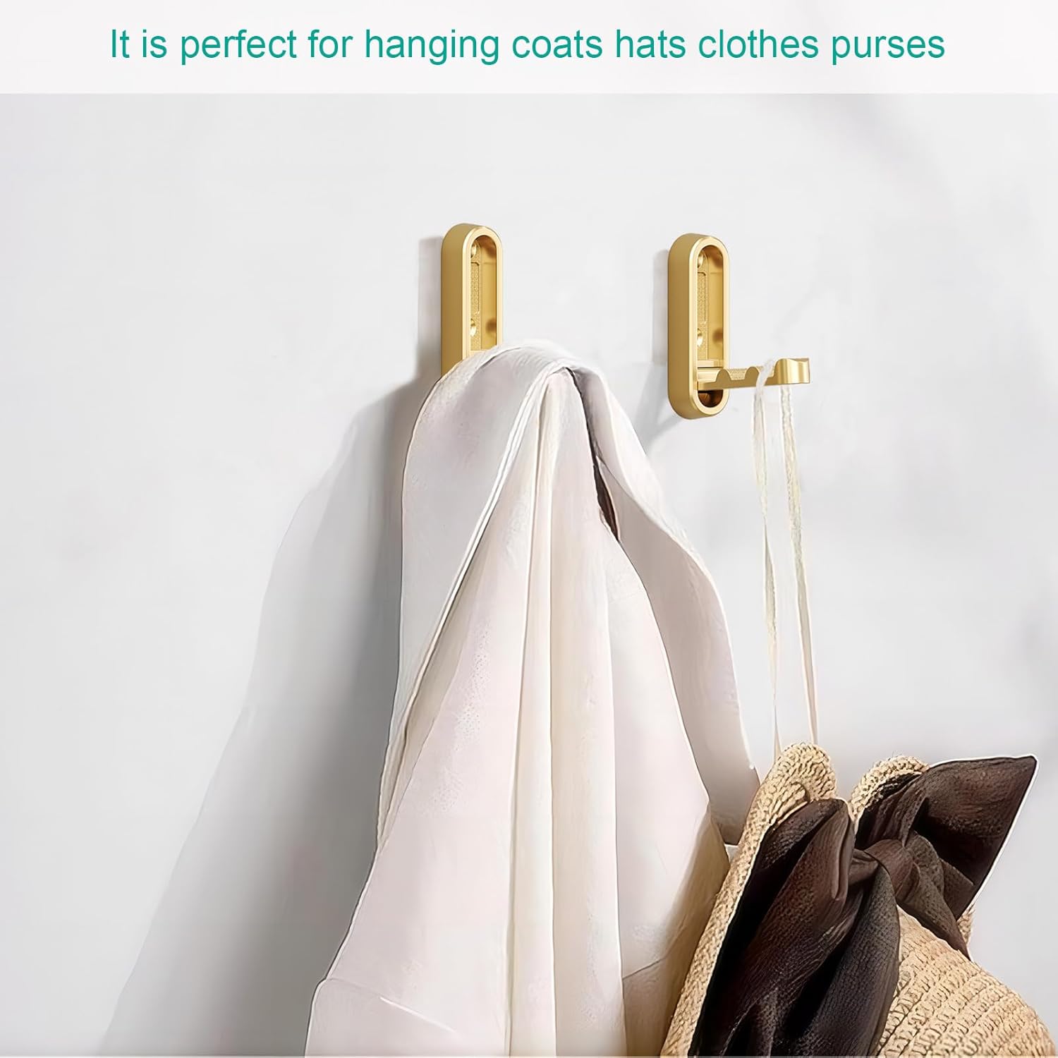 Foldable Towel Hooks for Bathroom 4 Pack,Wall Hooks for Hanging Heavy Duty Coat Robe Purse Foldable Hooks Storage Solution for Bathroom,Closet,Entryway,Pool and Kitchen 4, Brushed Gold