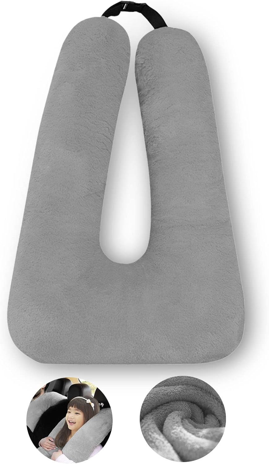 Car Pillow for Kids – Comfort Travel Pillow for Car – Soft Cotton Support Cushion for Children and Adults on Long Trips Gray