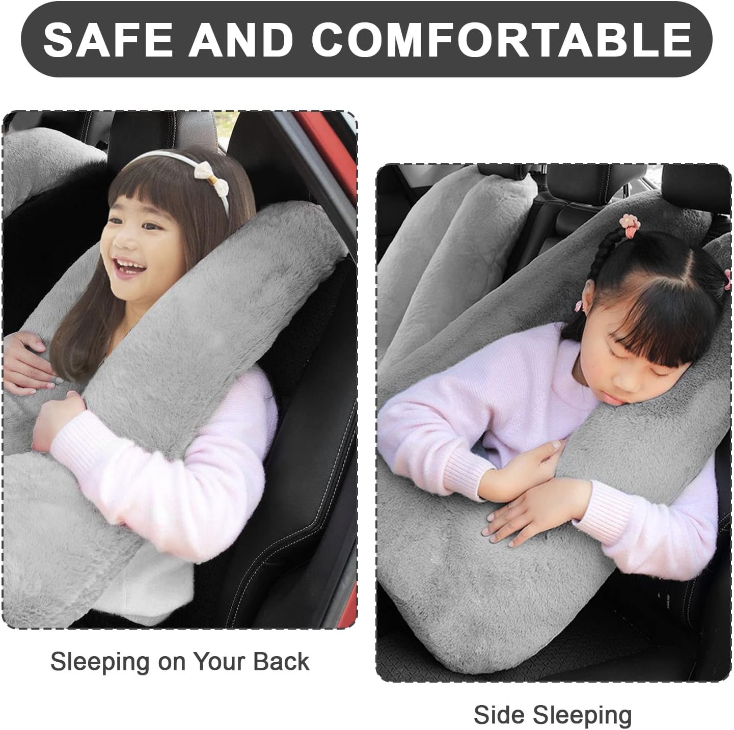 Car Pillow for Kids – Comfort Travel Pillow for Car – Soft Cotton Support Cushion for Children and Adults on Long Trips Gray