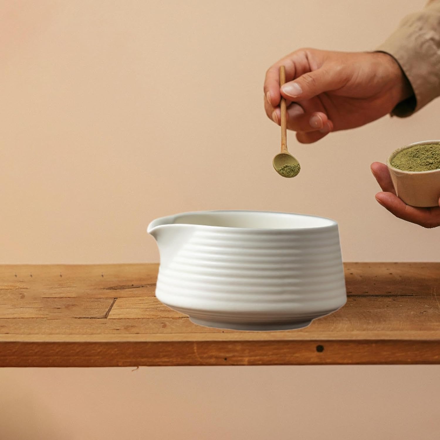 Japanese Matcha Bowl Handmade Matcha Ceremony Matcha Cup with Spout for Restaurant, White