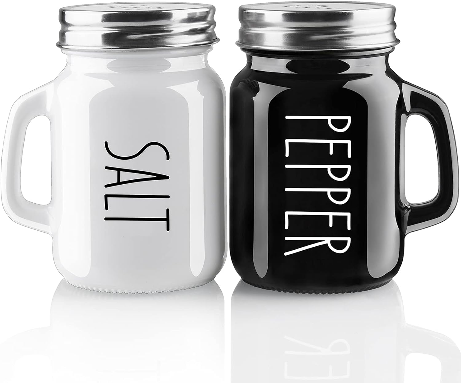 Salt and Pepper Shakers Set, 4 oz Cute Salt Pepper Shaker, Kitchen Decor for Home Restaurants Wedding, Glass Black White Shaker Sets with Stainless Steel Lids