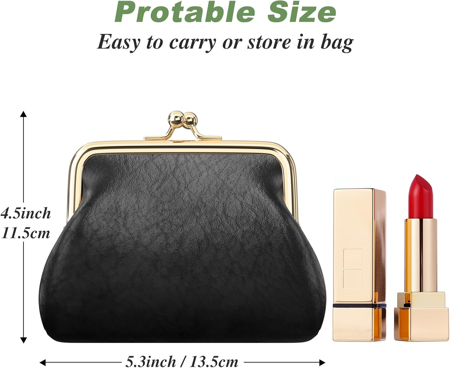 Coin Purse, Small PU Leather Change Purse, Coin Wallet with Clasp, Car Change Holder Pouch for Woman Men Kids Girls, Black