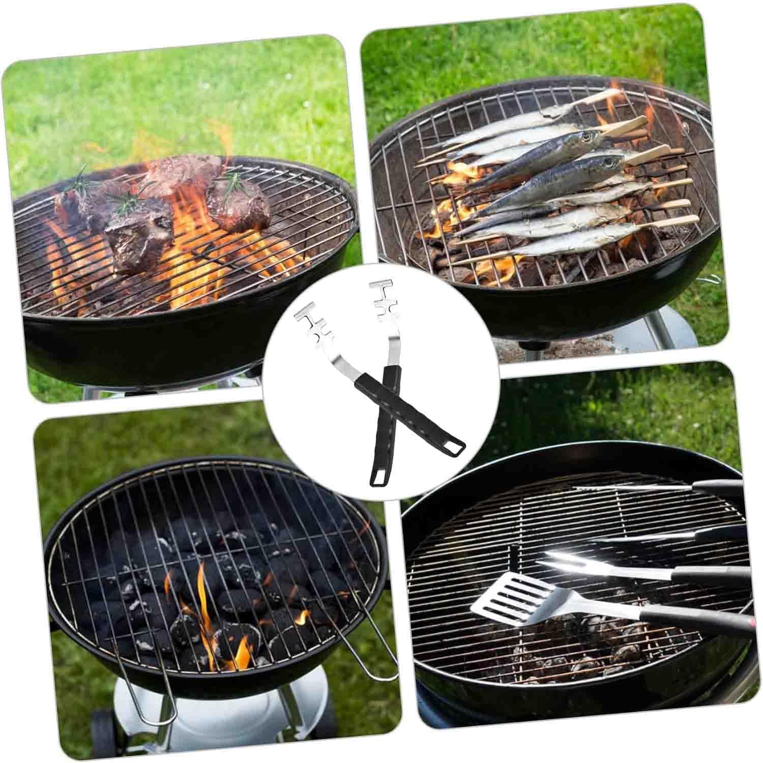 Stainless Steel Grill Grate Lifter Tool,Anti-Scald Grill Grate Tool for Charbroil Grill and More BBQ Supplies,27.4 cm, 2-Pack, Black Handle