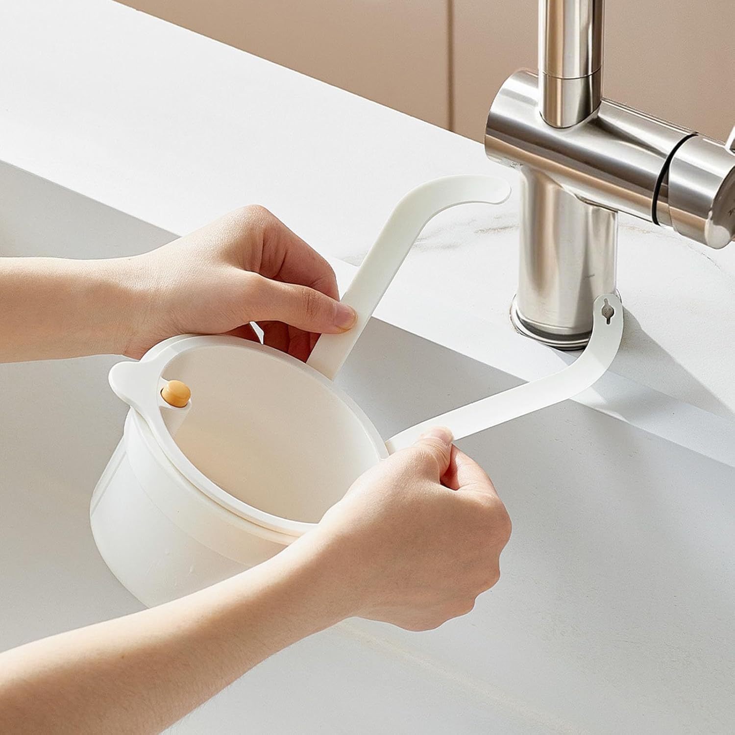 Kitchen Sink Strainer Basket, Self Cleaning Sink Food Waste Catcher, Faucet Hanging, Press Automatic Dumping Kitchen Draining Basket, Waste Rack Trash Catcher for Leftovers Green+White+Yellow