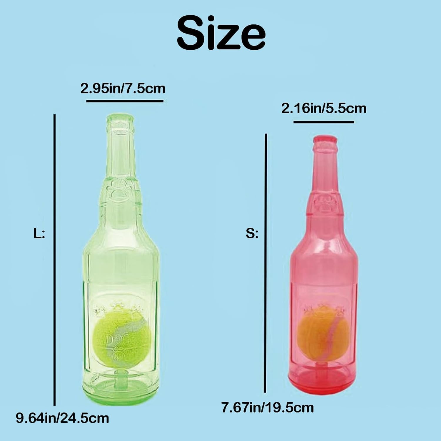 Water Bottle Dog Toy, Crunchnplay Bottle Toy,Crunchnplay Dog Chew Bottle Toys Squeaky,Rubber Water Bottle Toys with Tennis Ball,Interactive Fetch Toy for Play and Training,Small Blue, Small