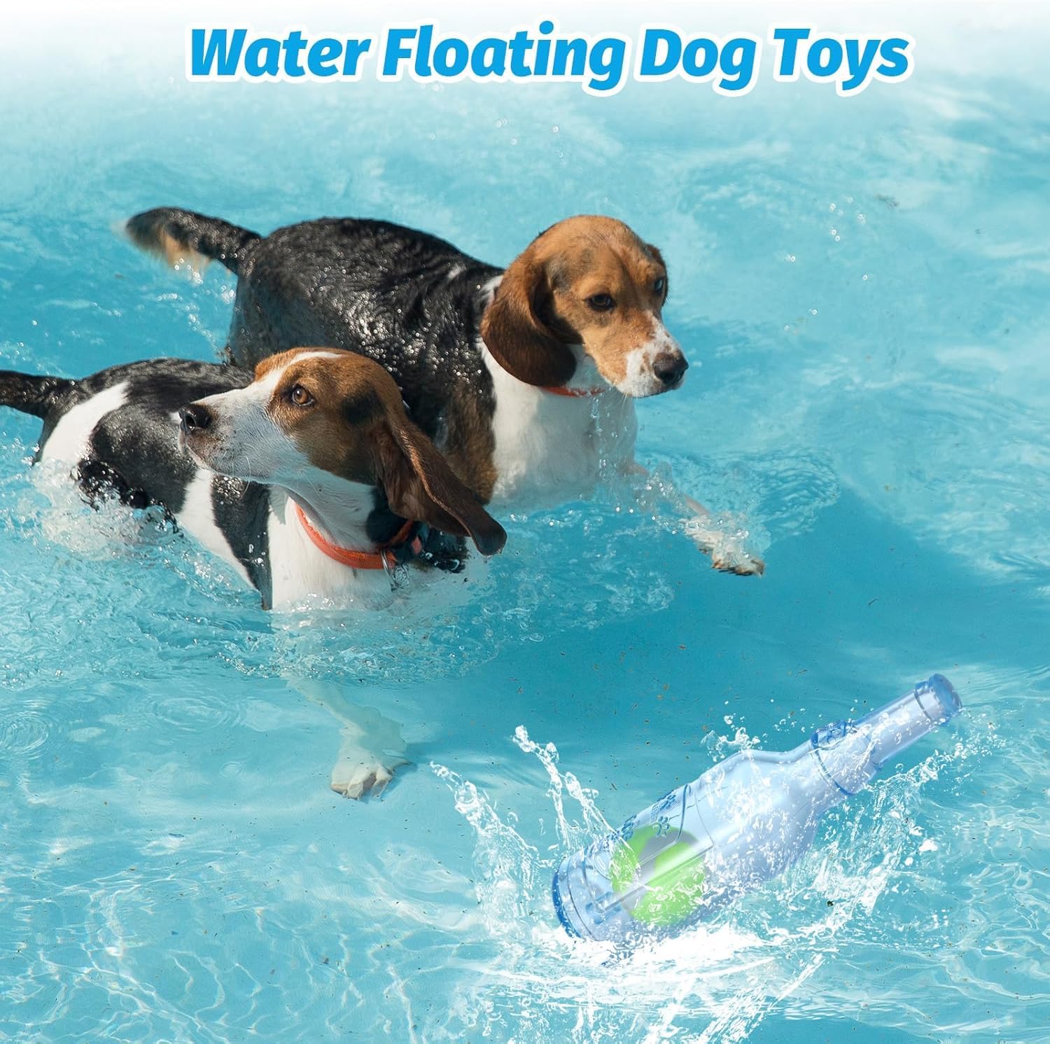 Water Bottle Dog Toy, Crunchnplay Bottle Toy,Crunchnplay Dog Chew Bottle Toys Squeaky,Rubber Water Bottle Toys with Tennis Ball,Interactive Fetch Toy for Play and Training,Small Blue, Small