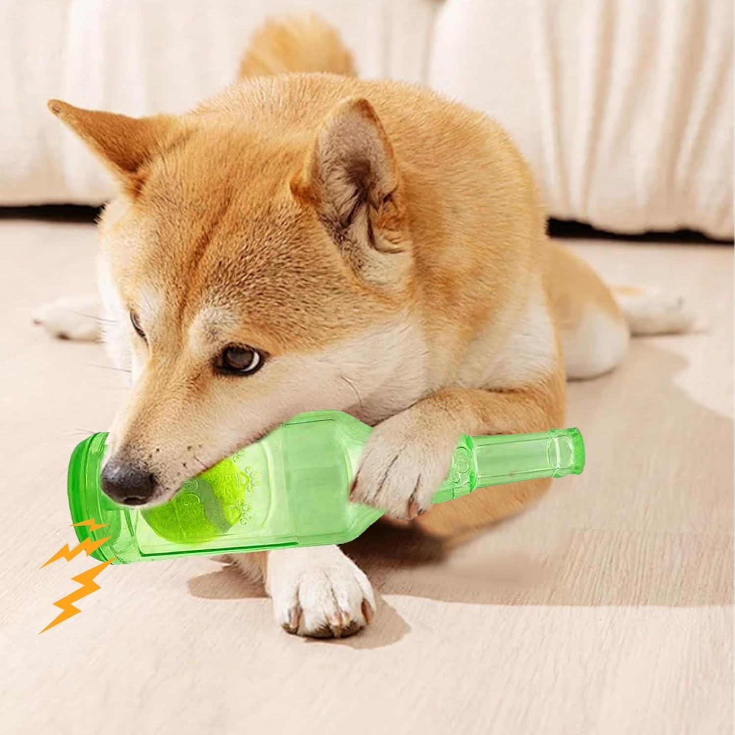 Water Bottle Dog Toy, Crunchnplay Bottle Toy,Crunchnplay Dog Chew Bottle Toys Squeaky,Rubber Water Bottle Toys with Tennis Ball,Interactive Fetch Toy for Play and Training,Small Blue, Small