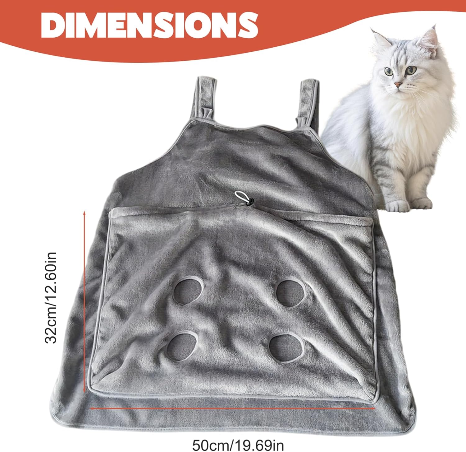 Cat Sling Soft Flannel Cat Apron with Claws Holes Multifunctional Adjustable Pet Carrier for Nail Cutting Cozy Sleeping Petting