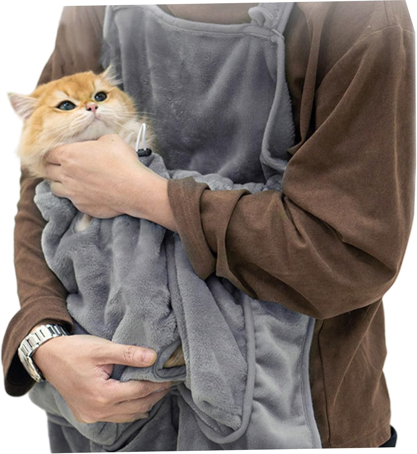 Cat Sling Soft Flannel Cat Apron with Claws Holes Multifunctional Adjustable Pet Carrier for Nail Cutting Cozy Sleeping Petting