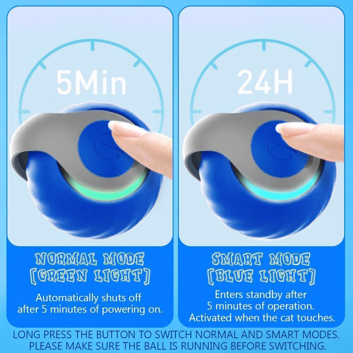Speedy Ball with Tail Cat Toy, Smart Interactive Toy for Bored Indoor Cats 2 Speeds, Automatic Cat Rolling Ball 2.0 Enrichment Toys, USB Rechargeable Cat Ball，Motion Activated Blue