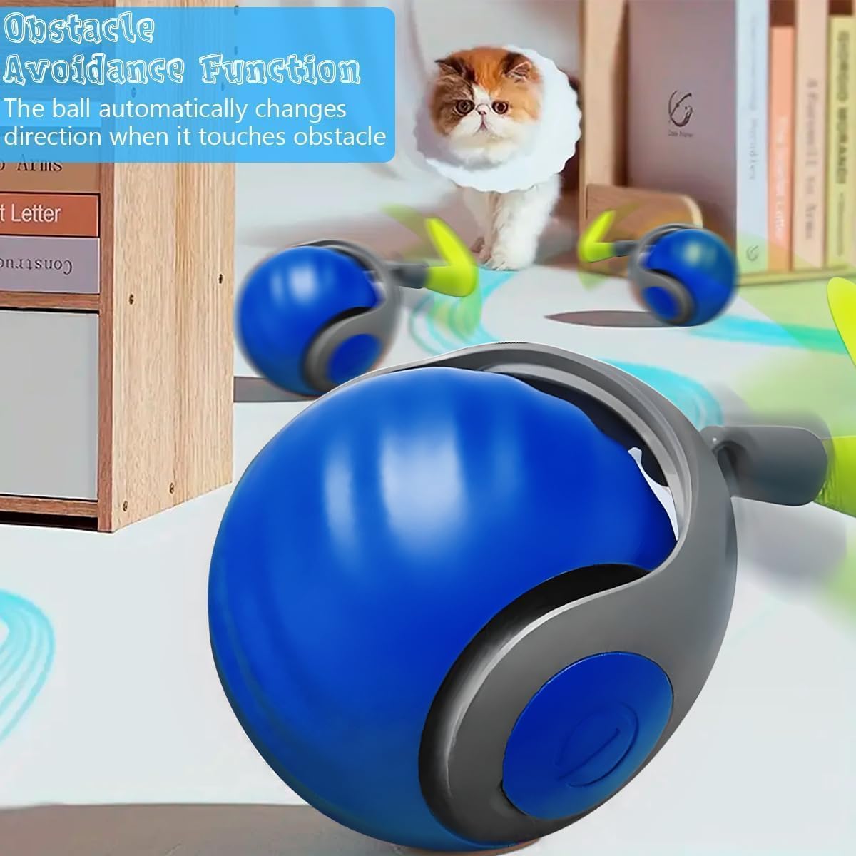 Speedy Ball with Tail Cat Toy, Smart Interactive Toy for Bored Indoor Cats 2 Speeds, Automatic Cat Rolling Ball 2.0 Enrichment Toys, USB Rechargeable Cat Ball，Motion Activated Blue