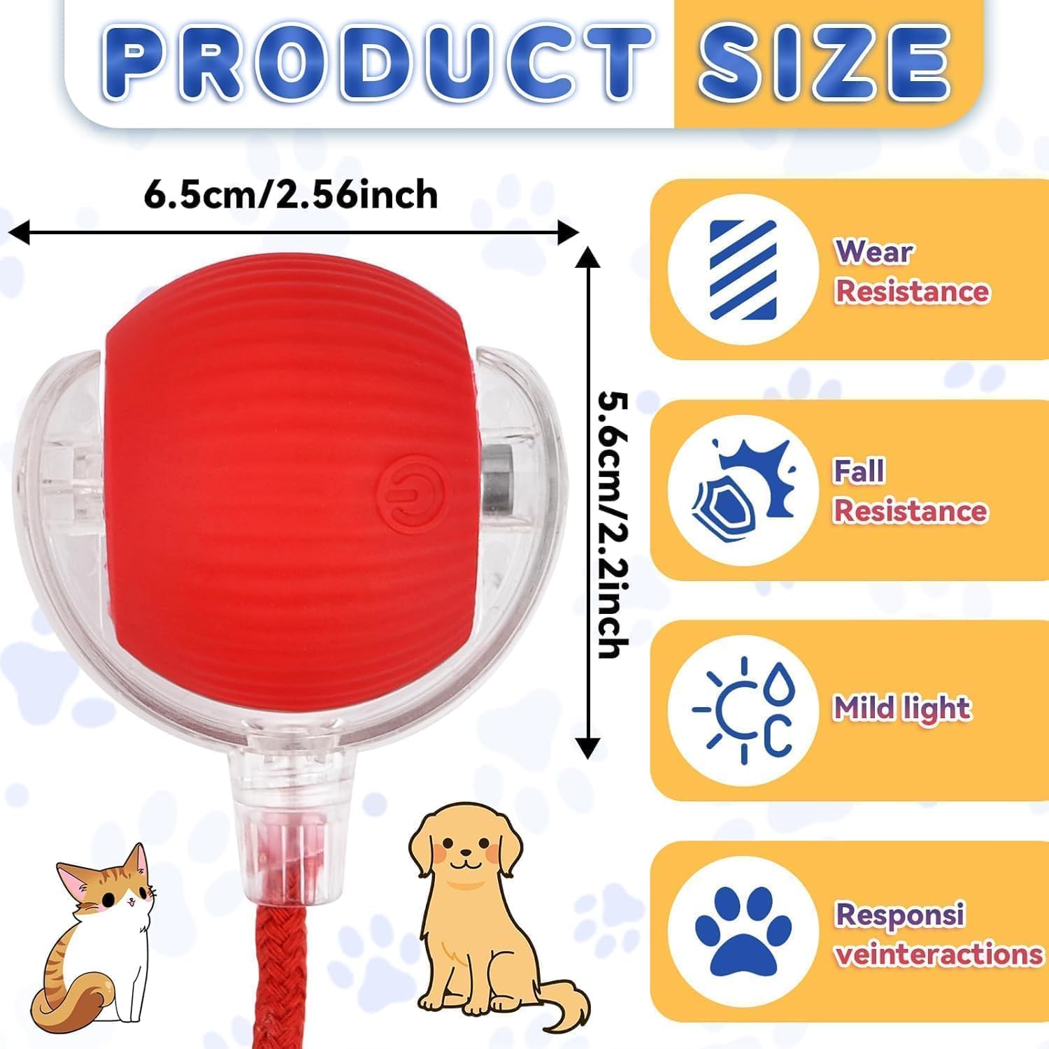 Interactive Rolling Dog Ball, Interactive Cat to-ys Rolling Ball Chewie Viral Dog Ball, Smart Automatic Rolling Pet Ball for Cats Dogs Motion Activated