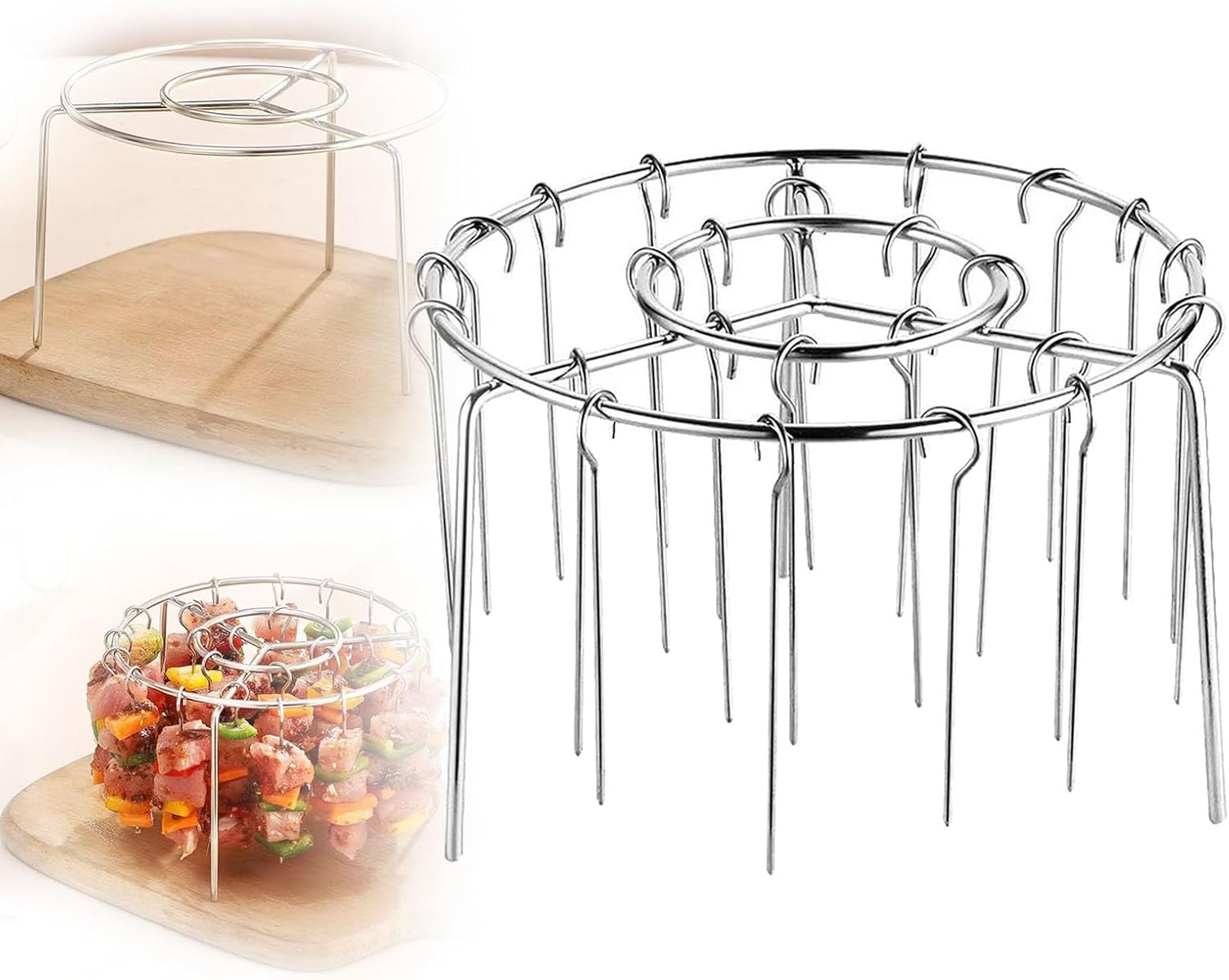 Air Fryer Barbecue Grill Vertical Barbecue Kebab, 24 Skewer Air Fryer Rack Round, 6 Inch Air Fryers Skewer Stand, With 24 Skewers, Multifunctional Grill for Cooking Kebabs 12 skewer