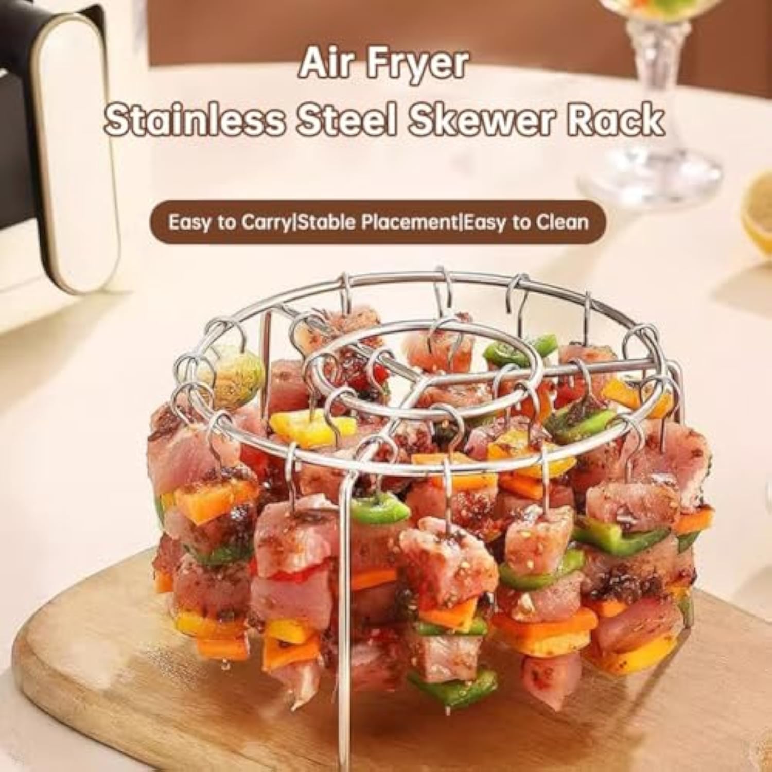 Air Fryer Barbecue Grill Vertical Barbecue Kebab, 24 Skewer Air Fryer Rack Round, 6 Inch Air Fryers Skewer Stand, With 24 Skewers, Multifunctional Grill for Cooking Kebabs 12 skewer