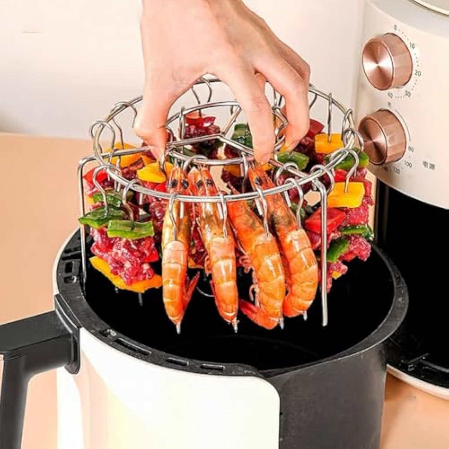 Air Fryer Barbecue Grill Vertical Barbecue Kebab, 24 Skewer Air Fryer Rack Round, 6 Inch Air Fryers Skewer Stand, With 24 Skewers, Multifunctional Grill for Cooking Kebabs 12 skewer