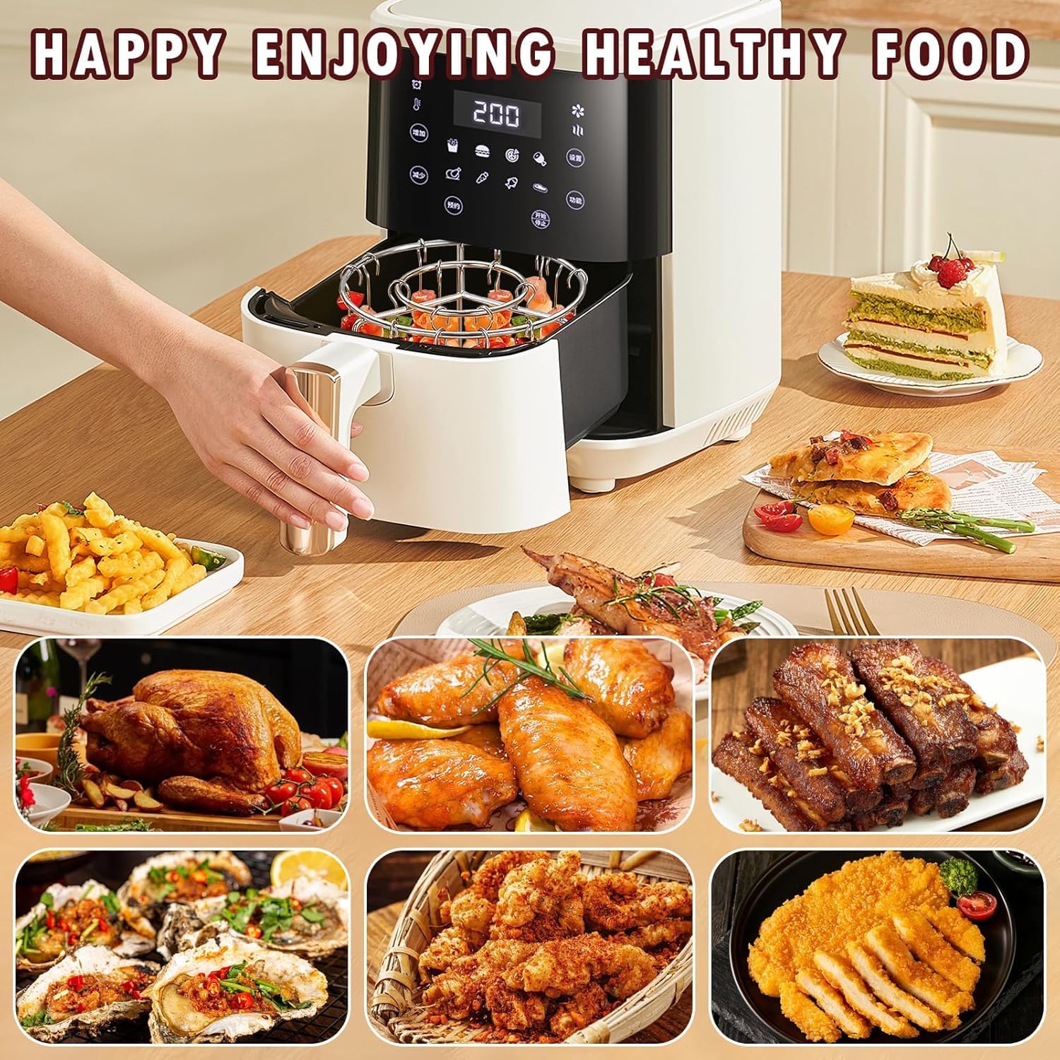 Air Fryer Barbecue Grill Vertical Barbecue Kebab, 24 Skewer Air Fryer Rack Round, 6 Inch Air Fryers Skewer Stand, With 24 Skewers, Multifunctional Grill for Cooking Kebabs 12 skewer
