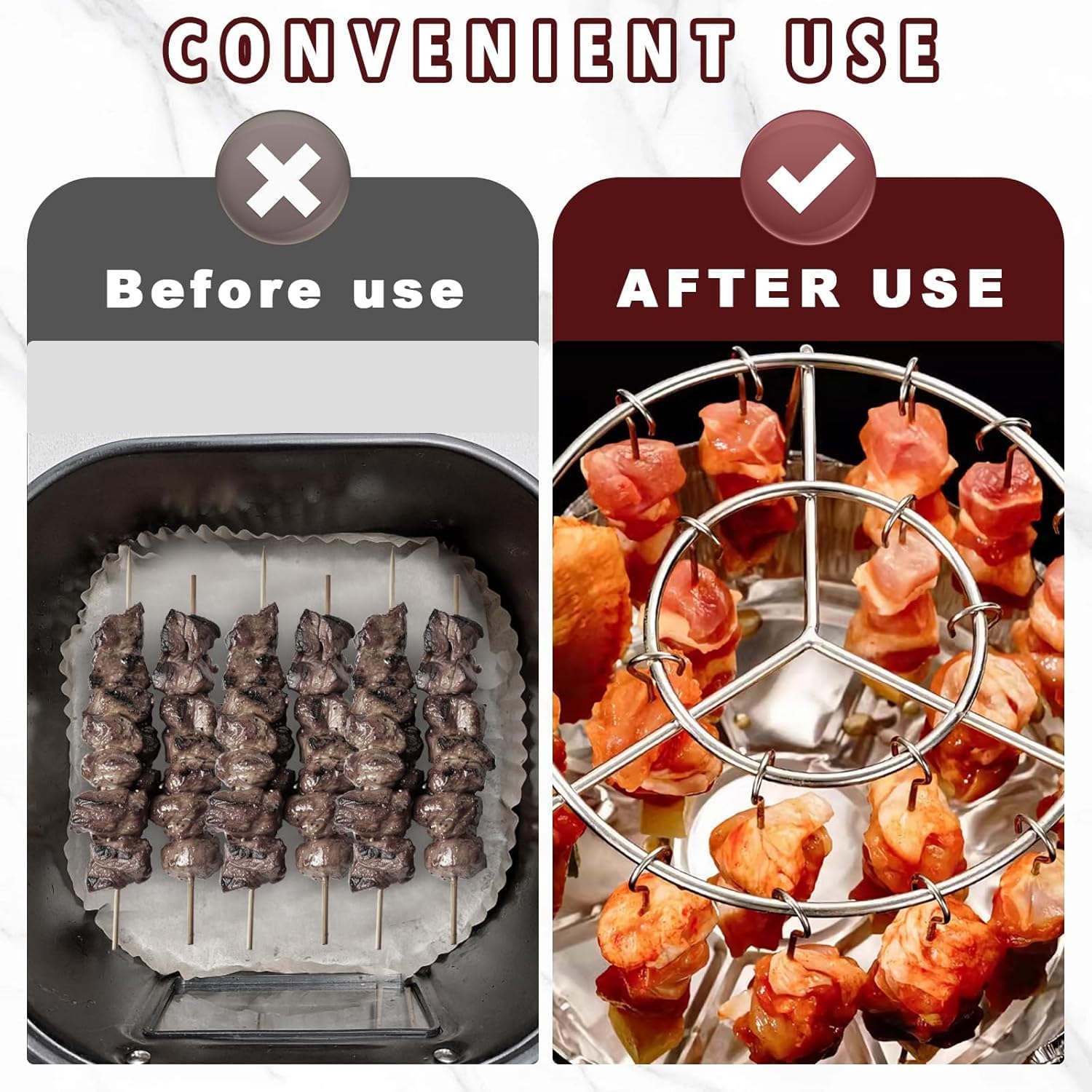 Air Fryer Barbecue Grill Vertical Barbecue Kebab, 24 Skewer Air Fryer Rack Round, 6 Inch Air Fryers Skewer Stand, With 24 Skewers, Multifunctional Grill for Cooking Kebabs 12 skewer