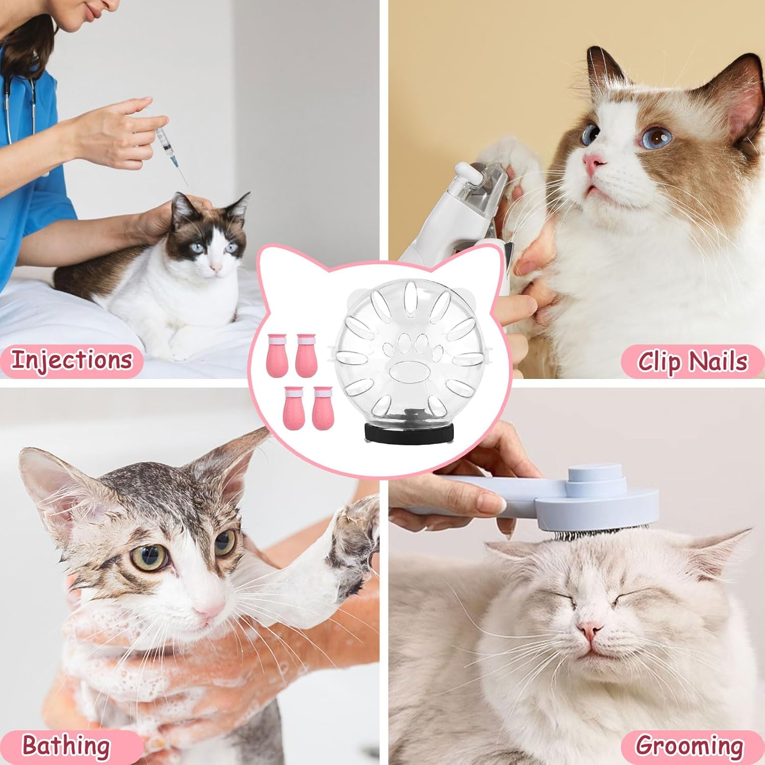 Cat Muzzle and Boots Set, Cat Transparent Muzzle Prevent from Cats Biting Chewing, Breathable Cat Adjustable Hood for Grooming, Adjustable Cat Anti-Scratch Foot Cover for Cats Bathing Nail Trimming